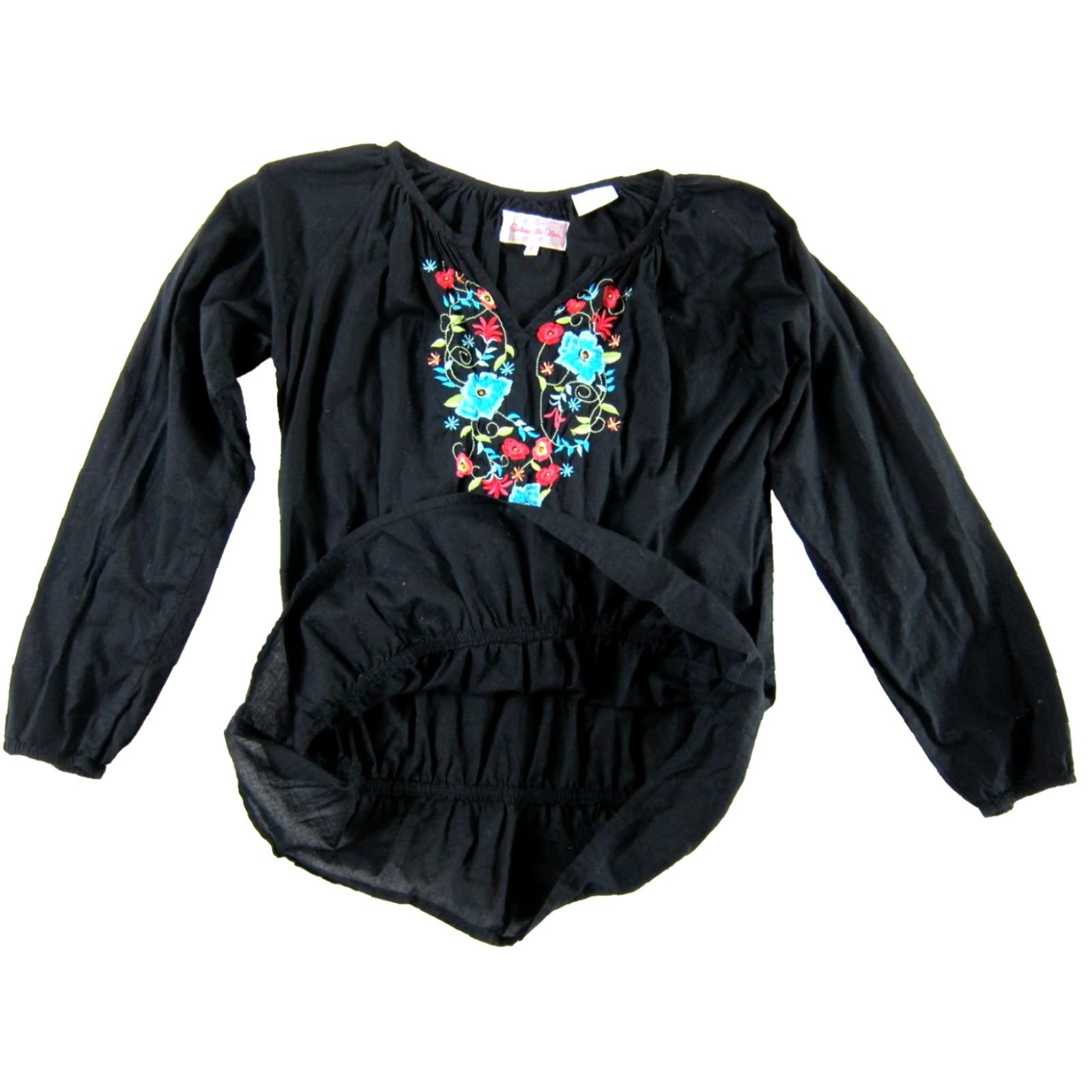 Vintage Panhandle Slim Blouse 100% Cotton Black Embroidered Floral Long Sleeve Peasant Blouse L Womens Size L / US 10 / IT 46 - 3 Thumbnail