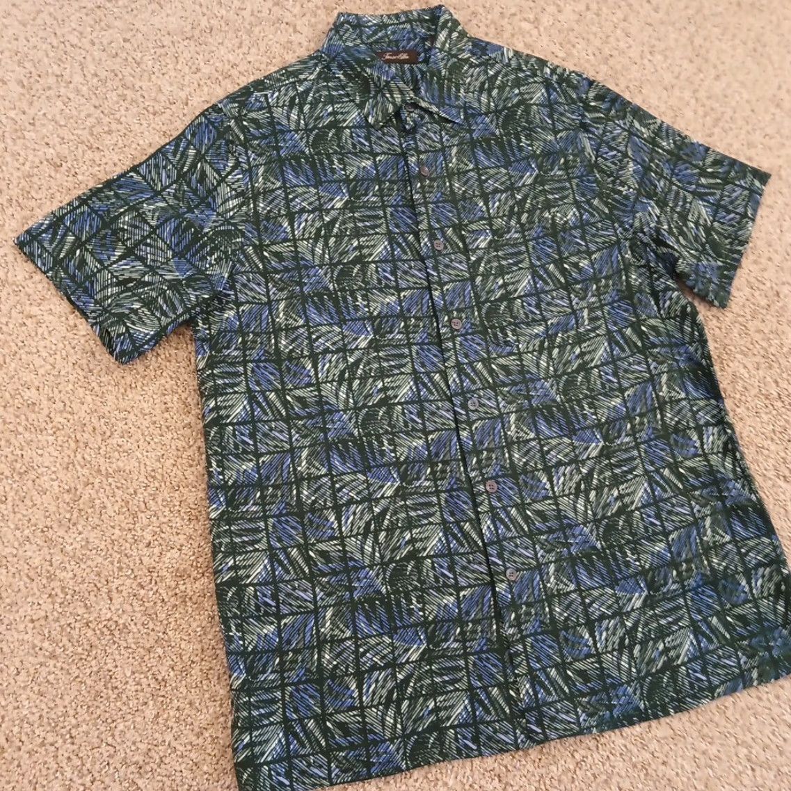 Tasso Elba Tasso Elba Shirt Mens M Blue Floral Short Sleeve Button-Up Silk Rayon Size US M / EU 48-50 / 2 - 4 Thumbnail