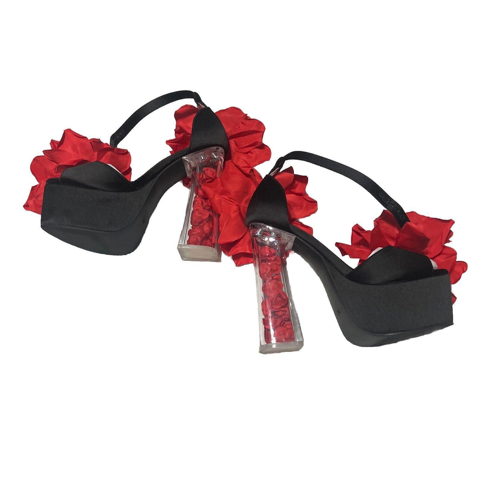 Designer Size 8 Two To Tango Rose Platform Heels Faux Flowers Black Size US 8 / IT 38 - 2 Thumbnail