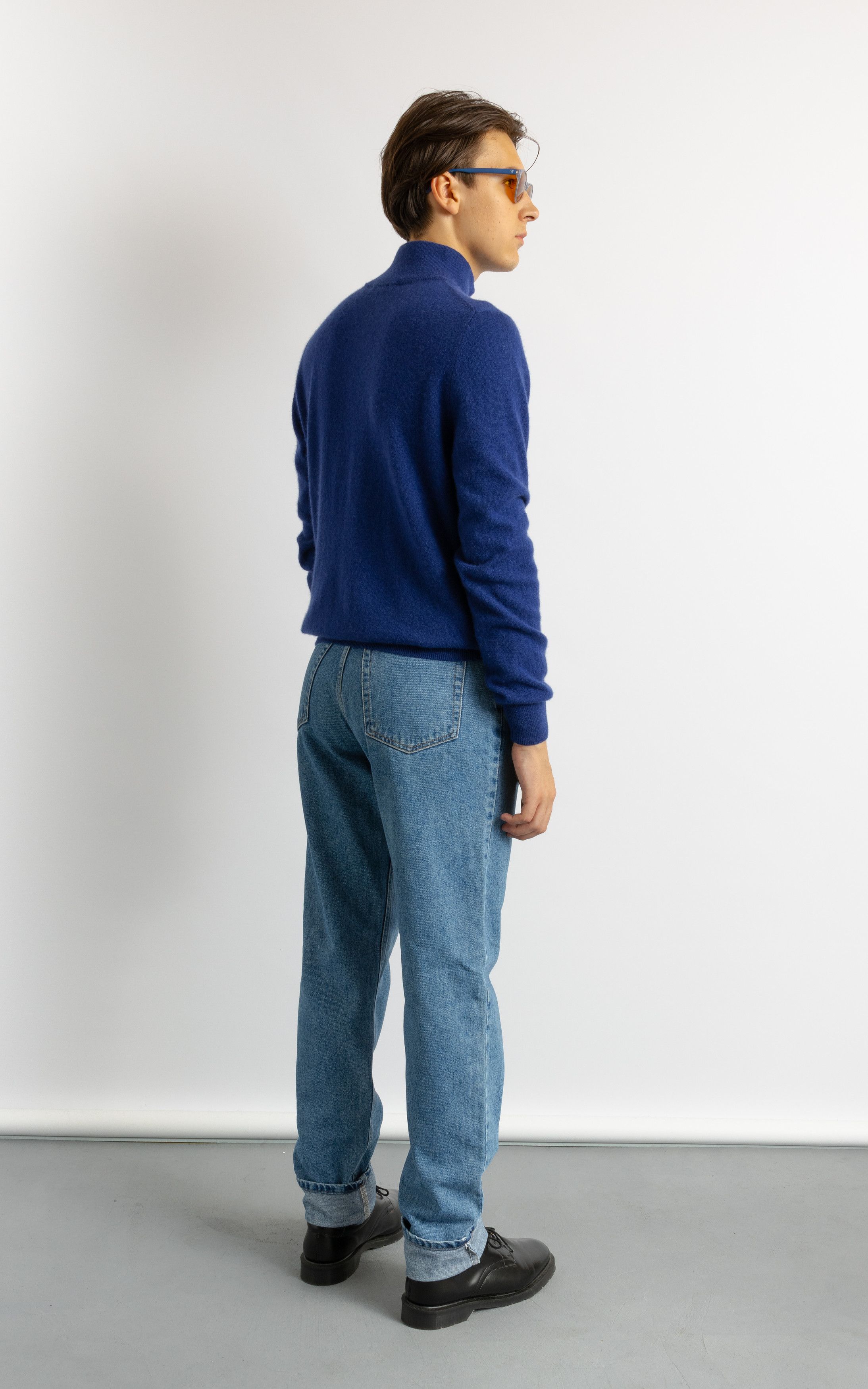 Vintage Unisex Cashmere Blue 1/4 Zip Turtleneck Sweater 8734 Size US M / EU 48-50 / 2 - 8 Thumbnail