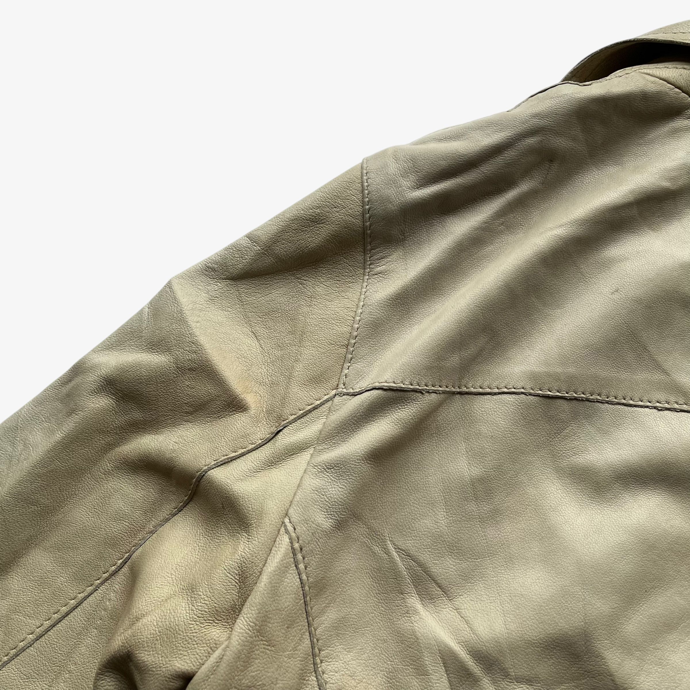 Armani Vintage Y2K Women's Armani Jeans Cream Leather Blazer Size S / US 4 / IT 40 - 6 Thumbnail