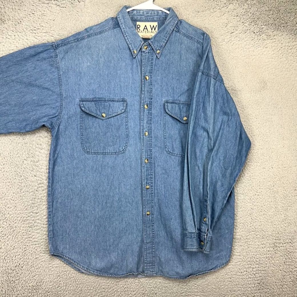 Denime VINTAGE Raw Materials Denim Button-Down Shirt 2XL Blue Flap Pockets Mens Shirt Size US XXL / EU 58 / 5 - 4 Thumbnail