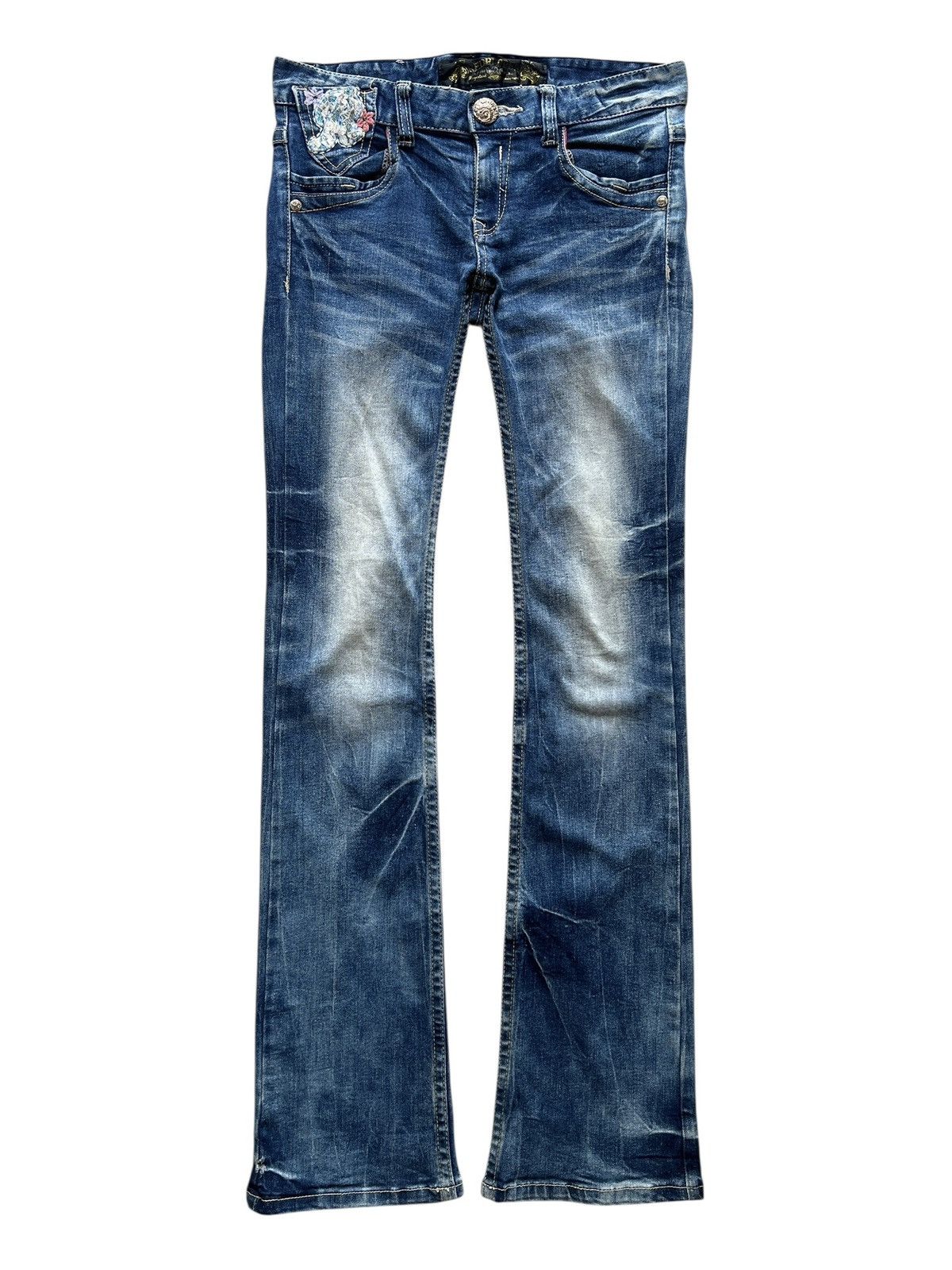 Japanese Brand 2000s Red Pepper Low Rise Embroidery Slim Flare Jeans Size US 30 / EU 46 - 2 Thumbnail