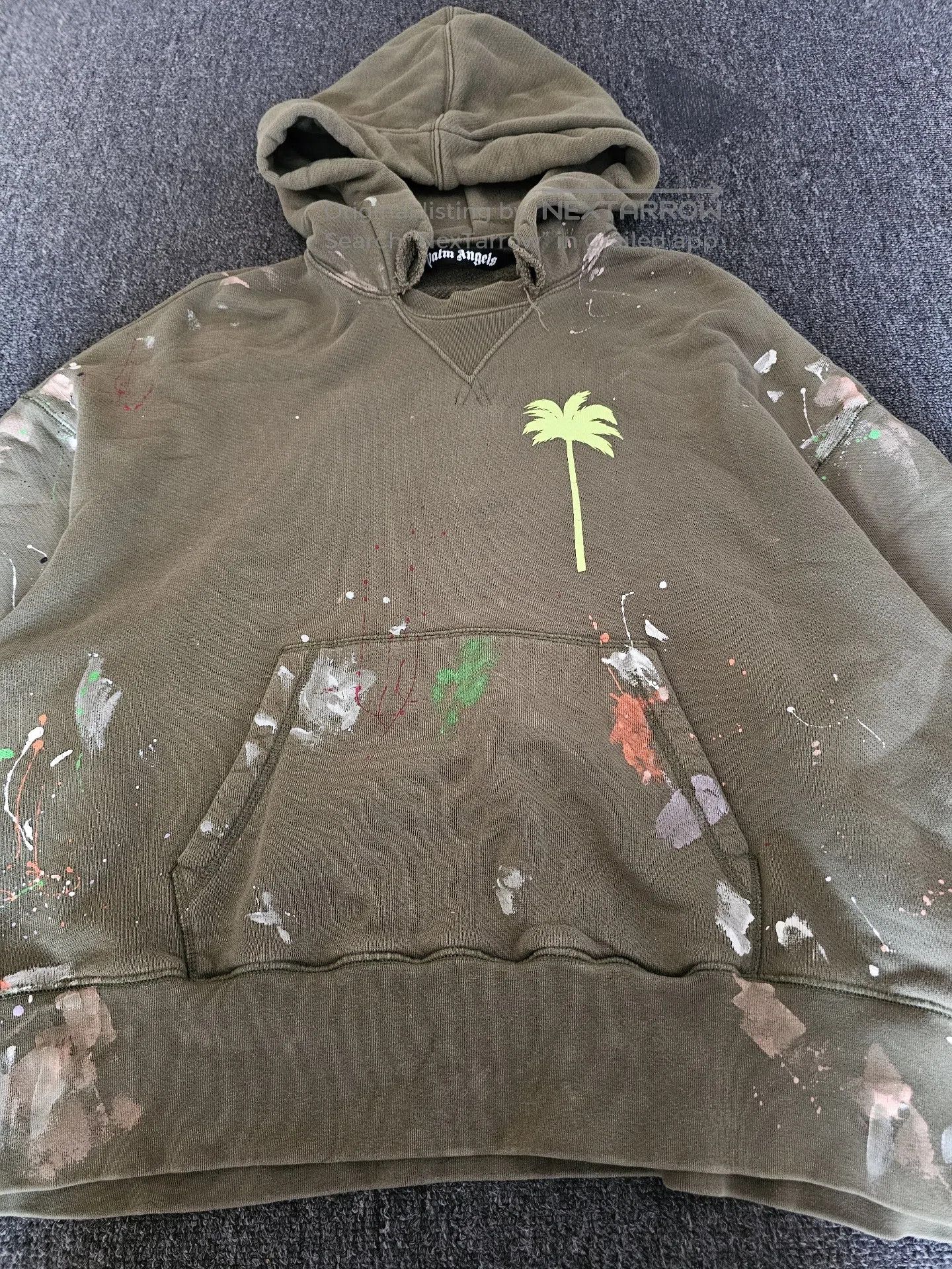 Palm Angels Paint Splatter Hooded Sweatshirt| in Green, Men's — image 2 of 6