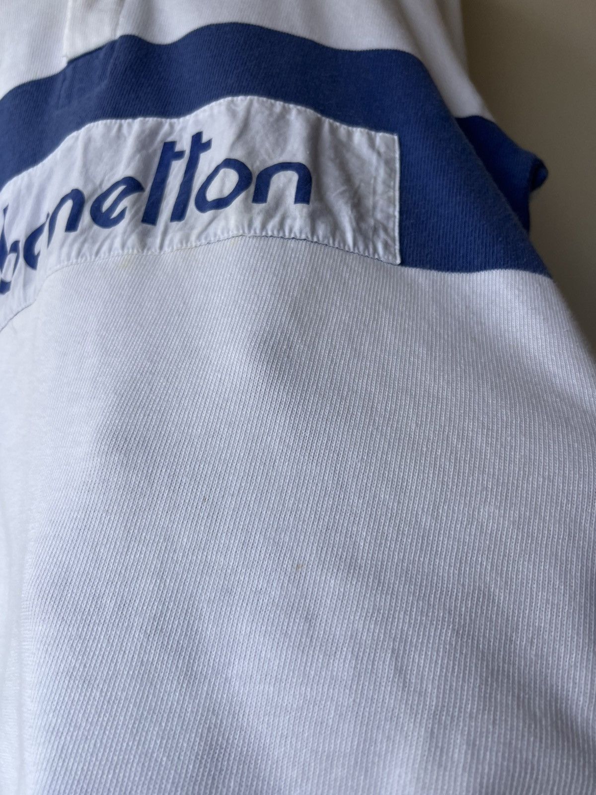Benetton Vintage 90s Benetton Spell Out Rugby Shirt Pablo Escobar Size US L / EU 52-54 / 3 - 13 Thumbnail