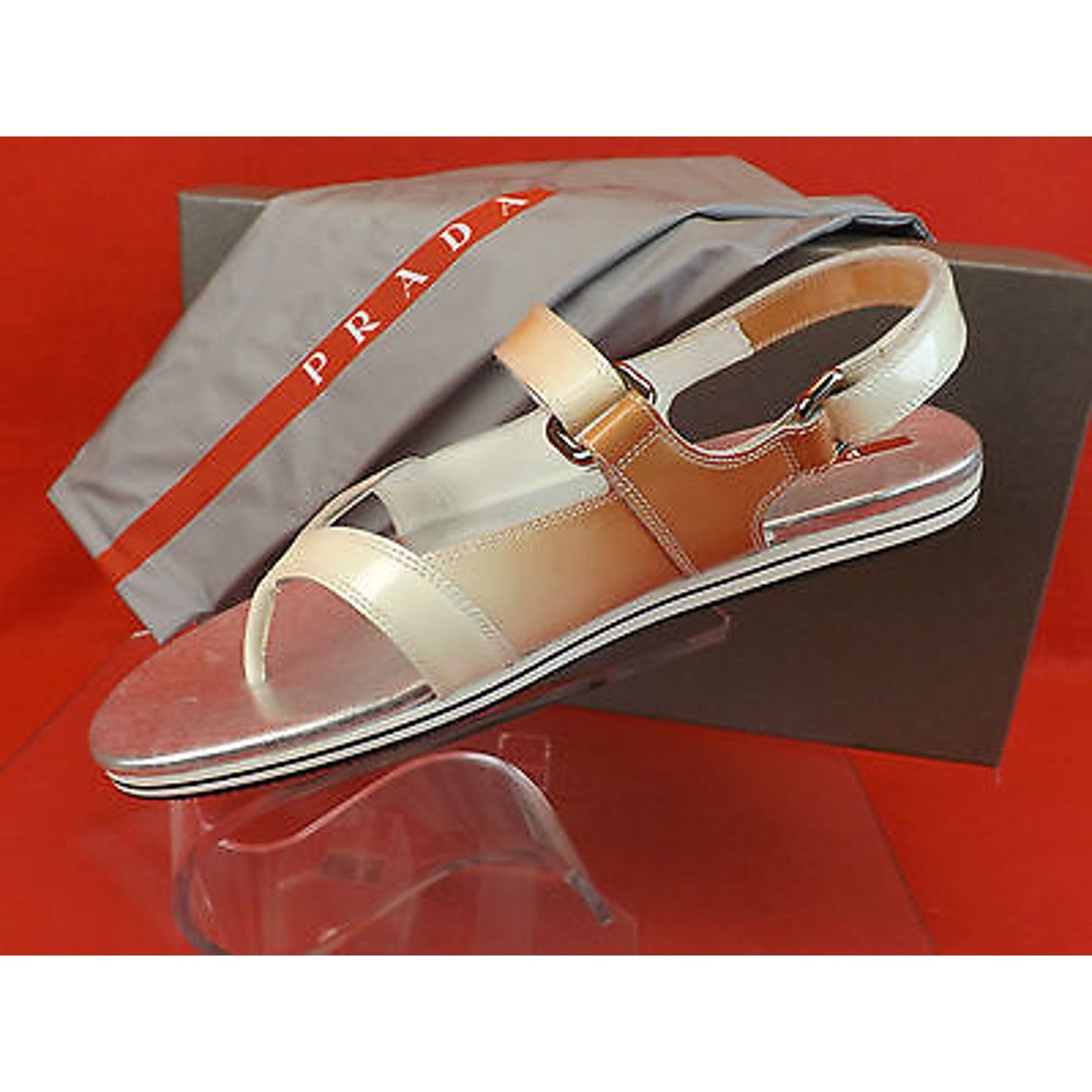 Prada PATENT OMBRE LEATHER FLATS TWO TONE THONG SANDALS 37.5 Size US 7.5 / IT 37.5 - 8 Thumbnail