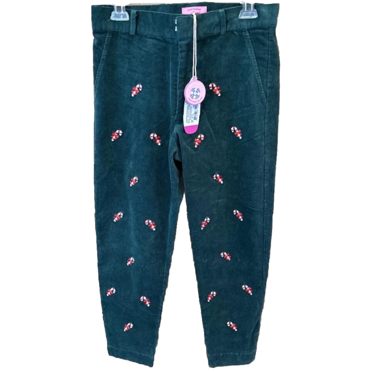 Vintage VINTAGE? No — Castaway Capri Pants Corduroy Stretch Embroidered Zipper Hook Eye Candy Cane Hunter Green 8 Women Size ONE SIZE - 2 Thumbnail