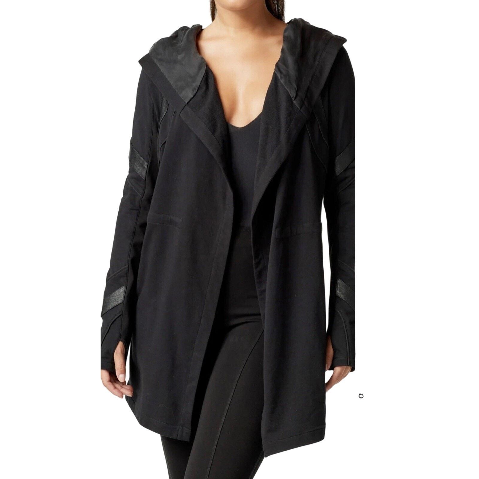 & Other Stories SoulCycle Black Hoodie With Leather Arms Size Medium A001510 Size M / US 6-8 / IT 42-44 - 1 Thumbnail