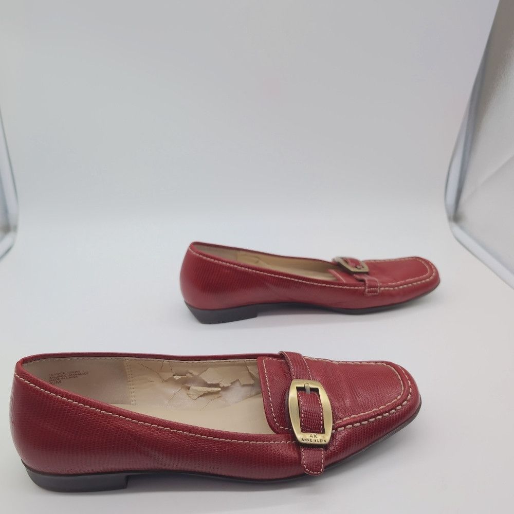 Anne Klein Elegant Red Leather Loafers with Buckle Detail Anne Klein Size US 8.5 / IT 38.5 - 5 Thumbnail