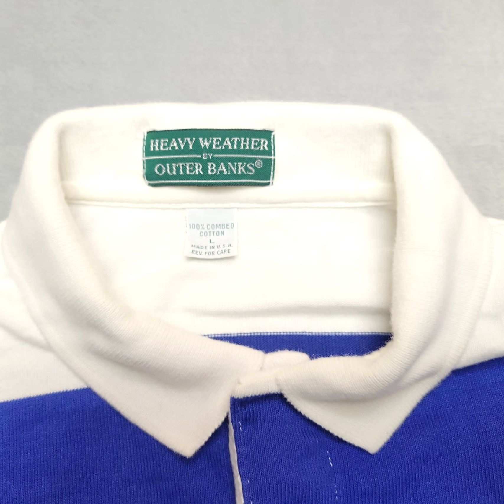 Vintage VINTAGE Outer Banks Rugby Shirt Men Large Blue White Stripe Campbell Crest Heavy Weather Size US L / EU 52-54 / 3 - 3 Thumbnail