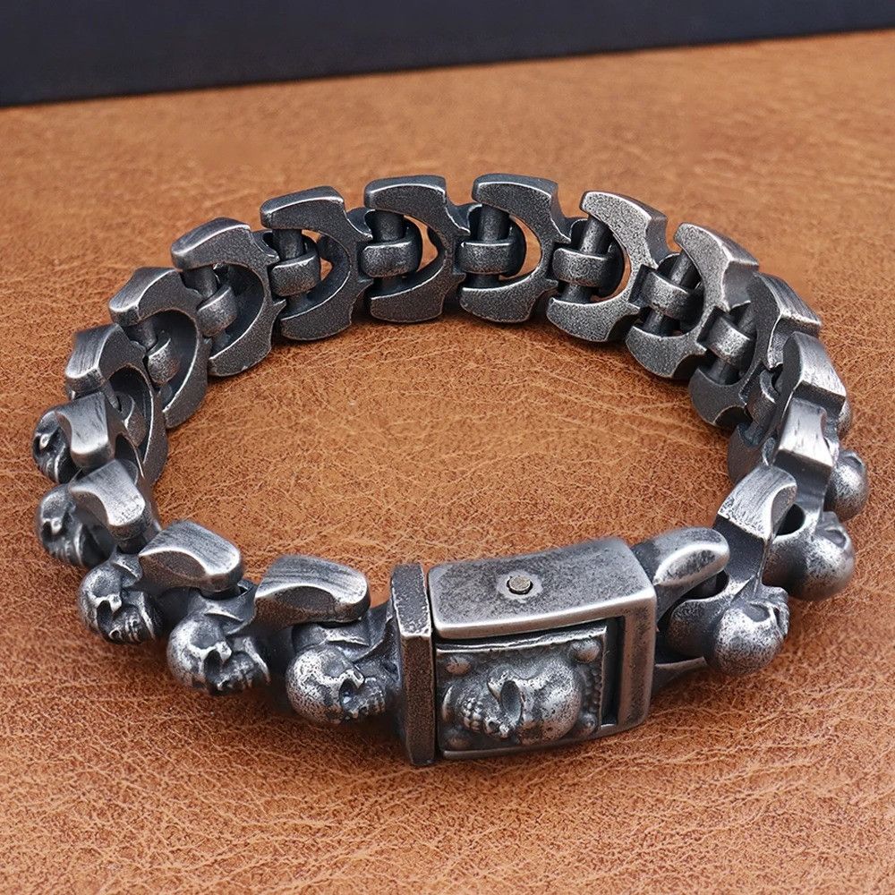 Jewelry Stainless Steel Gothic Skull Bracelet Size ONE SIZE - 1 Thumbnail