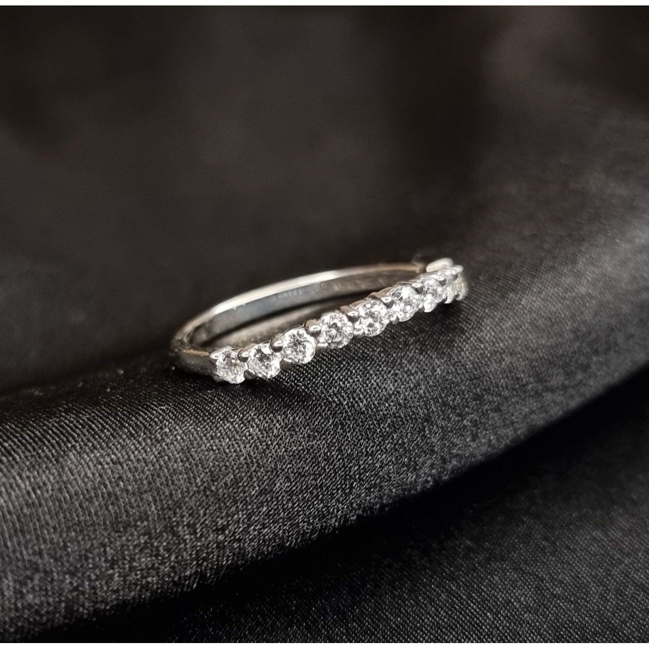 Vintage HN Signed China Sterling Silver 925 CZ Eternity Ring Size ONE SIZE - 3 Thumbnail