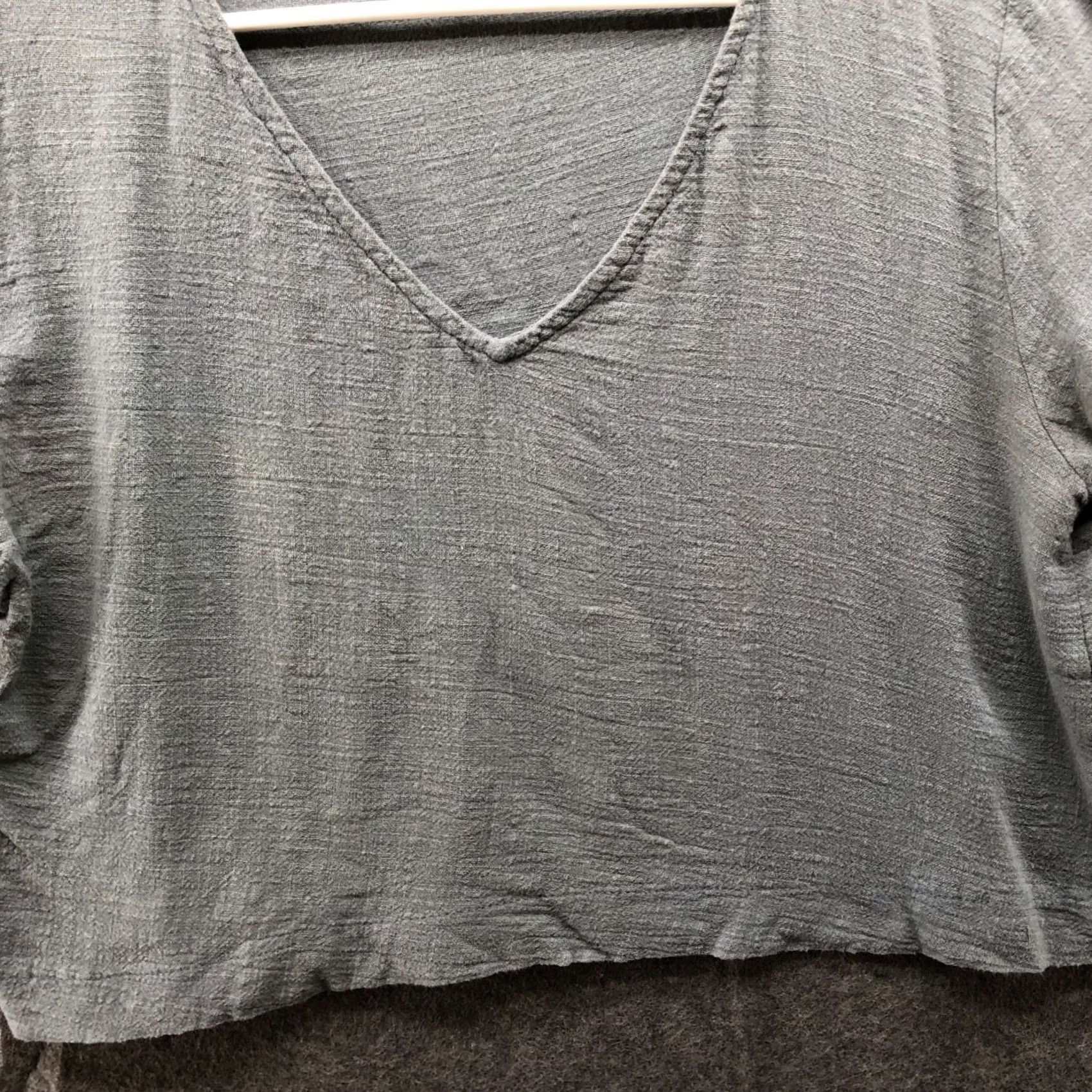 Lulus Lulus T-Shirt Womens M V-Neck Short Sleeve Cropped Boxy Gray Gauzy Cotton Shirt Ladies M Size M / US 6-8 / IT 42-44 - 4 Thumbnail