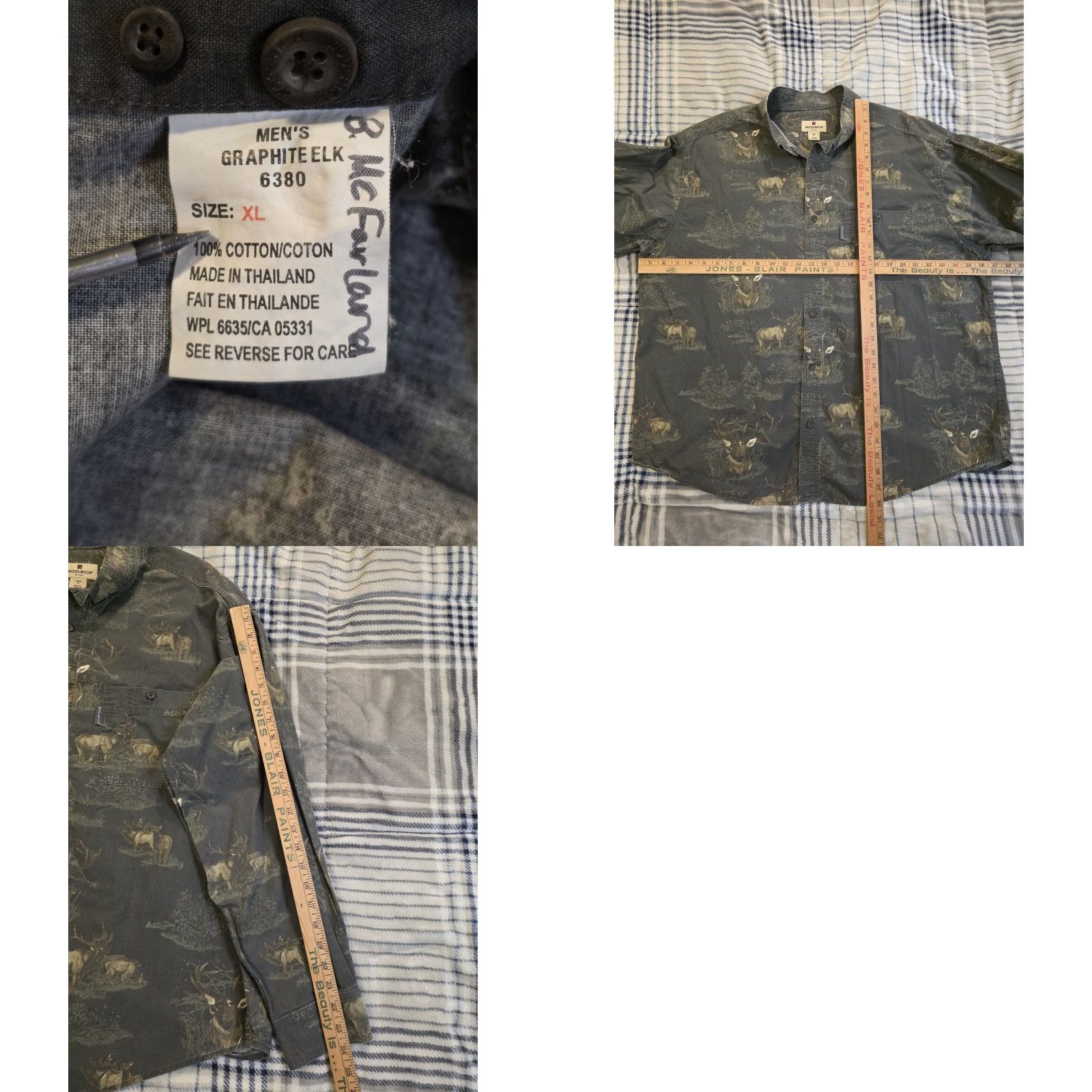 Vintage VINTAGE Woolrich Shirt Button-Up Elk AOP Graphite Long Sleeve Men's XL Gray Cotton Woolen 90s Outdoor Animals Pockets All Seasons Easy Care Size US XL / EU 56 / 4 - 8 Thumbnail
