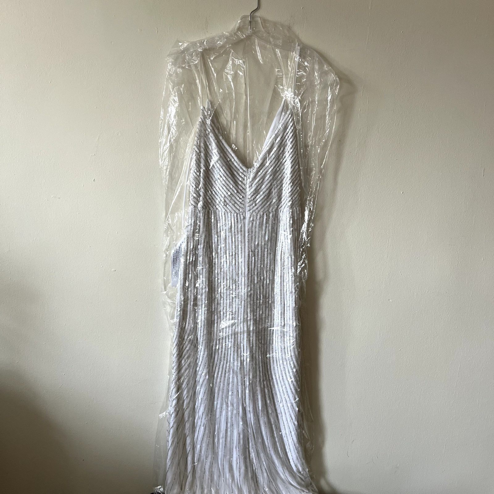 MACH & MACH Mac Duggal Sequin Spaghetti Strap Dress Pearl white size 14 Size XL / US 12-14 / IT 48-50 - 8 Thumbnail