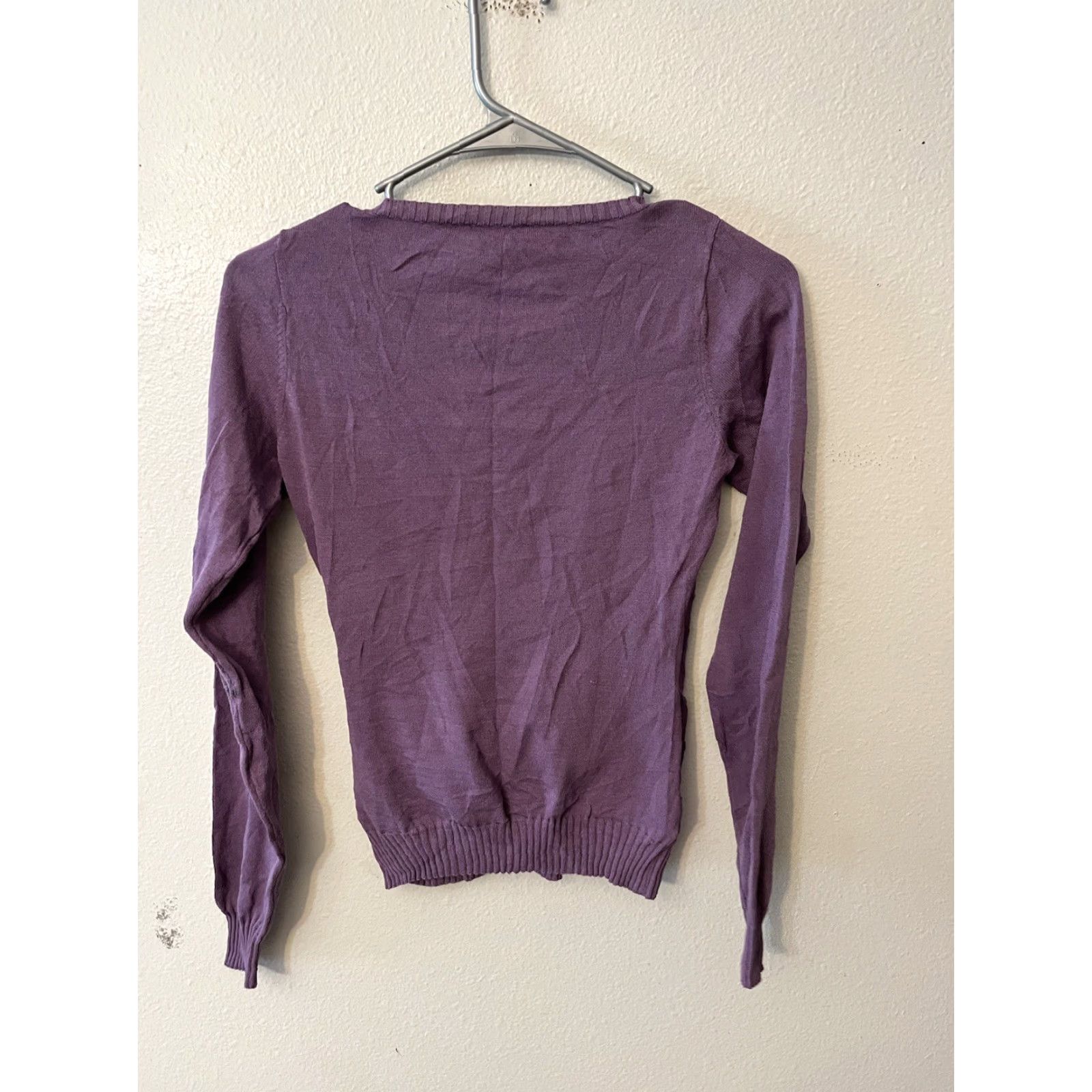 Bebe VINTAGE bebe Logo Surplice Silk Blend Wrap Ribbed Knit Sweater M Purple Logo 90s Womens Pullover V-Neck Long Sleeve Satin Shine Knit Shirt? Size M / US 6-8 / IT 42-44 - 2 Thumbnail