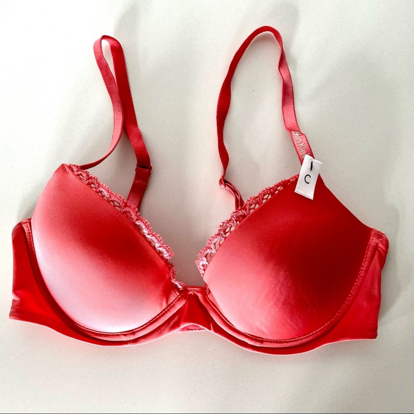 Calvin Klein NEW CALVIN KLEIN Salmon Lace Ruffle Underwire Padded Bra Size S / US 4 / IT 40 - 2 Thumbnail