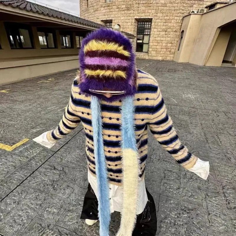 Designer × Vintage Wool Plush Fluffy Balaclava Ski Mask Retro Unisex Beanies Size ONE SIZE - 2 Thumbnail