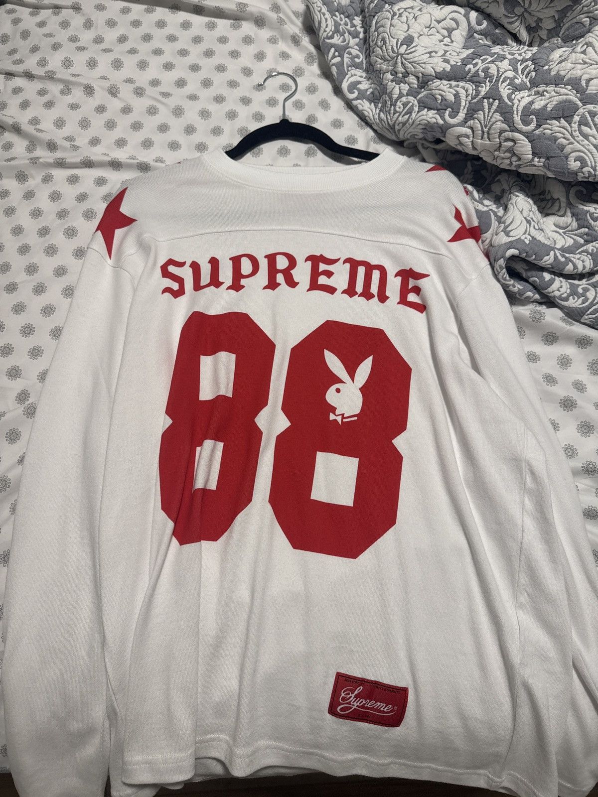 Supreme Supreme 99 L/S Football Top FTP Large White Blue | Grailed