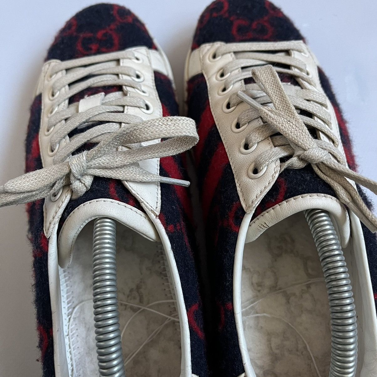 Gucci GG Ace Wool Low Top Red/Blue Shoes Sneakers Size 8.5