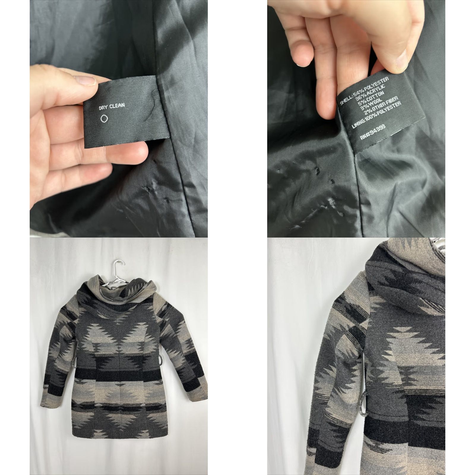 Vintage Coffee Shop Womens Coat Hooded Southwest Gray Wool Blend Polyester Button Up Overcoat M Female Size M / US 6-8 / IT 42-44 - 9 Thumbnail
