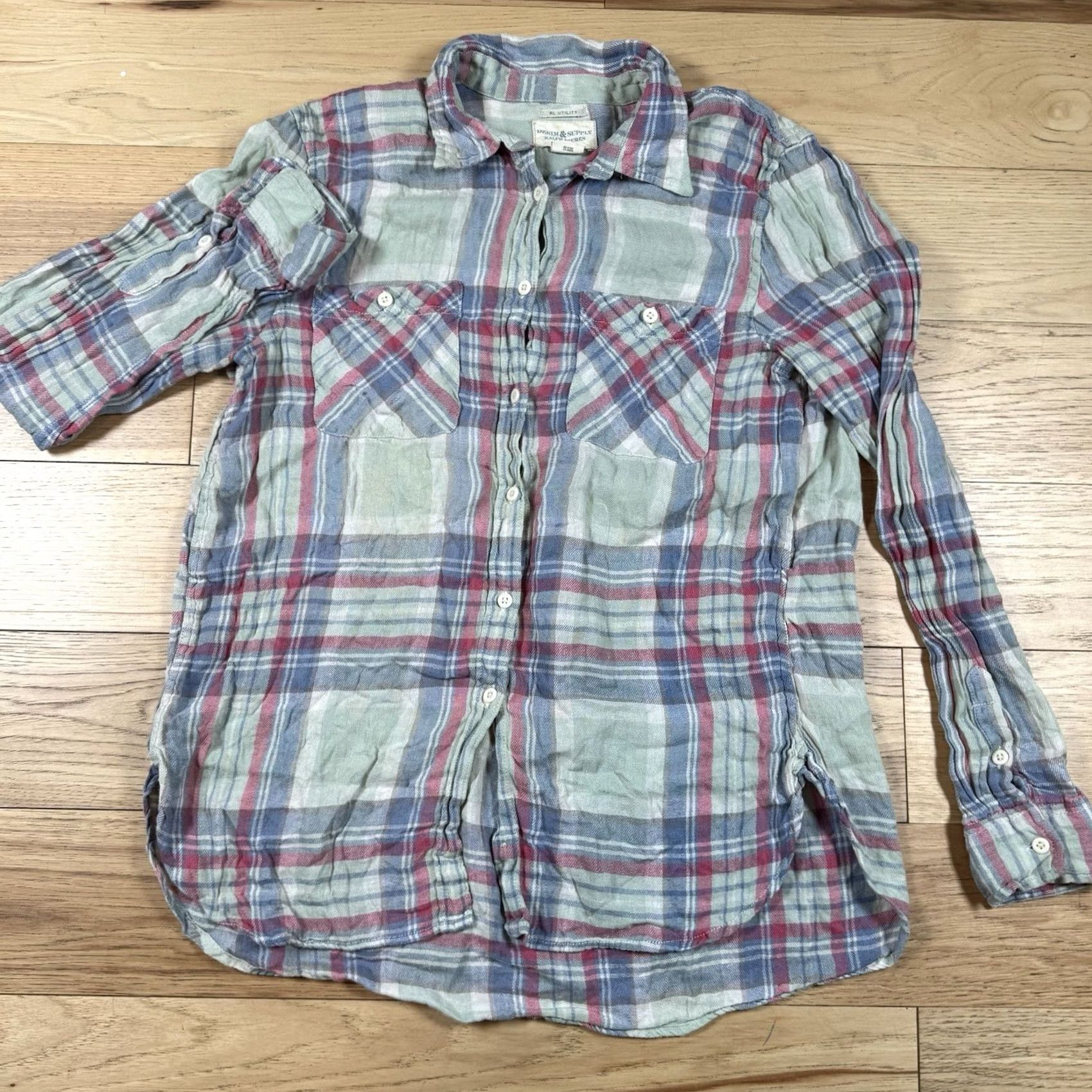 Ralph Lauren Ralph Lauren Denim & Supply Shirt Womens Medium Plaid Linen Blend Denim Top Button-Up Blue M Womens Size M / US 6-8 / IT 42-44 - 2 Thumbnail