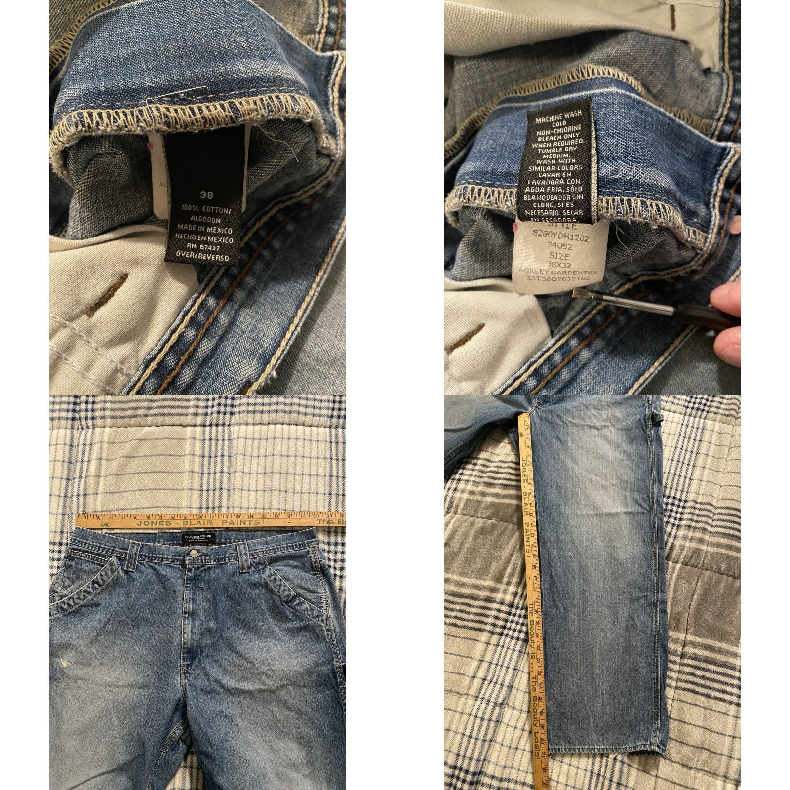 Polo Ralph Lauren VINTAGE Polo Ralph Lauren Jeans Co Baggy Carpenter Jeans Skate Grunge Mens 38x31 90s Hip Hop Denim Blue Urban Wide-Leg Size US M / EU 48-50 / 2 - 8 Thumbnail