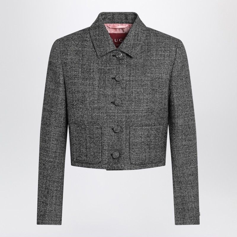Gucci Cropped Wool Jacket With Black/White Texture