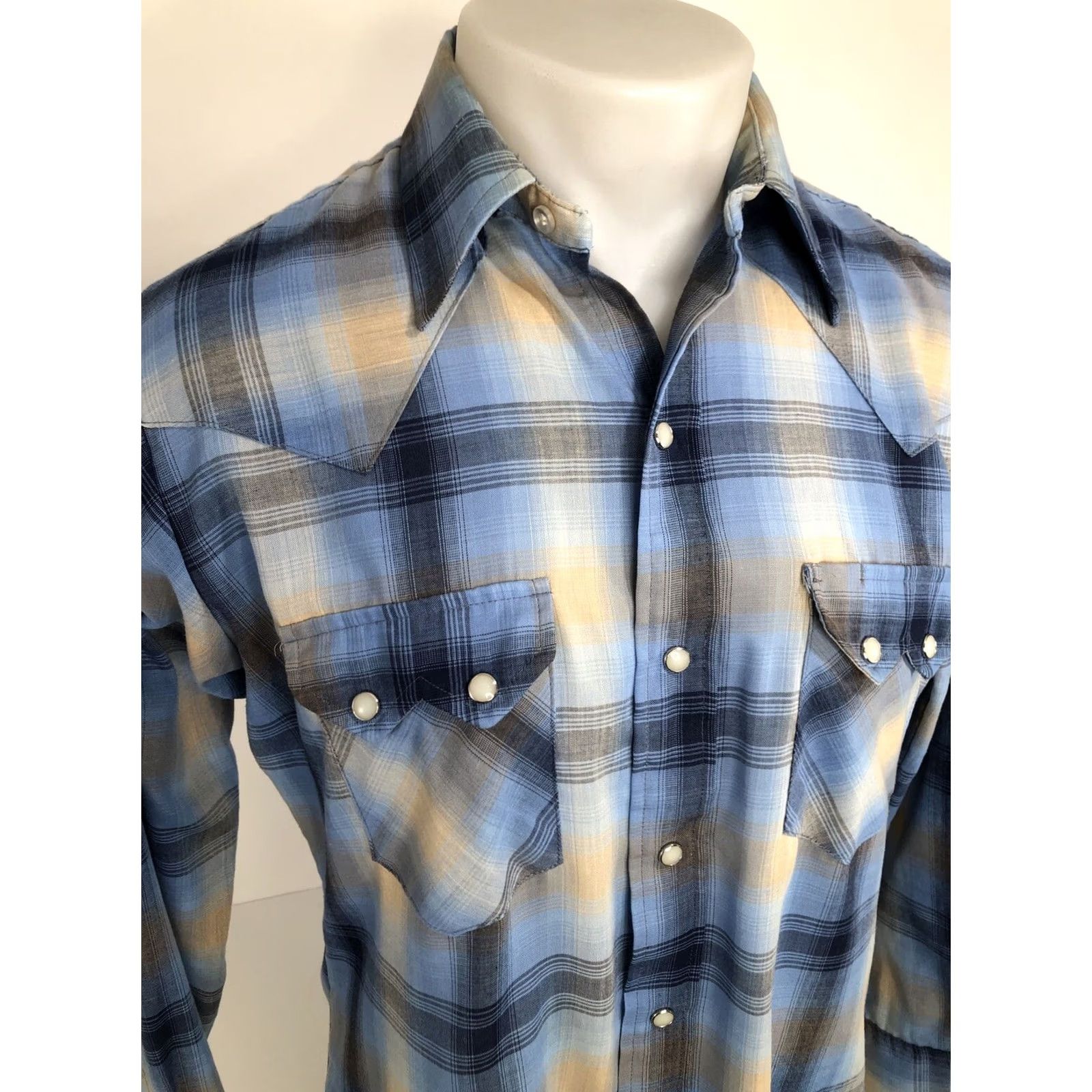 J Brand DEE CEE Mens 15.5/33 Sawtooth Plaid Pearl Snap Vintage Western Shirt Size US L / EU 52-54 / 3 - 2 Thumbnail
