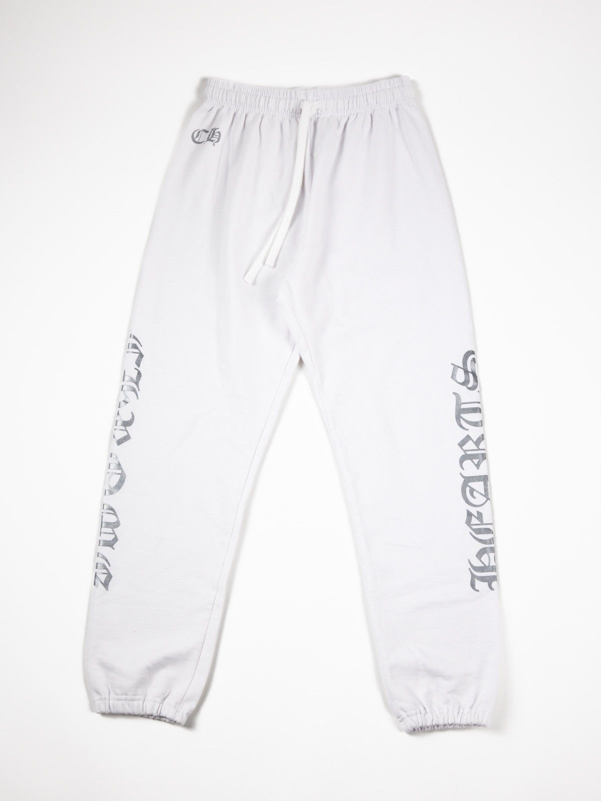 Image of Chrome Hearts Silver Ch Script Sweatpants in White, Men's (Size 34)