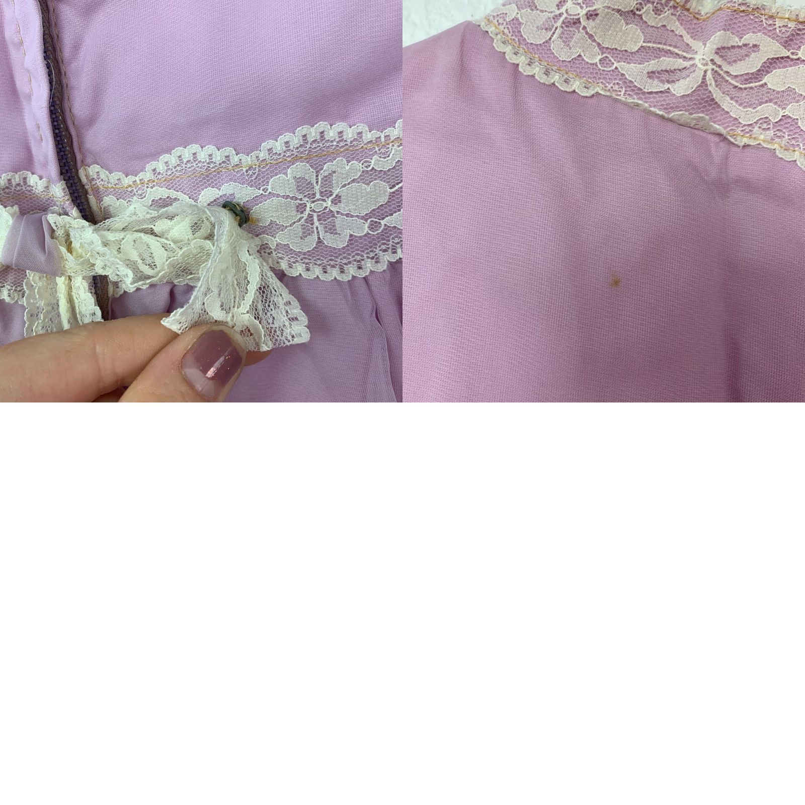 Vintage VINTAGE 60s Purple White Lace Prairie Long Empire Waist Dress Chest 29" Train Size 4XL / US 24-26 - 8 Thumbnail
