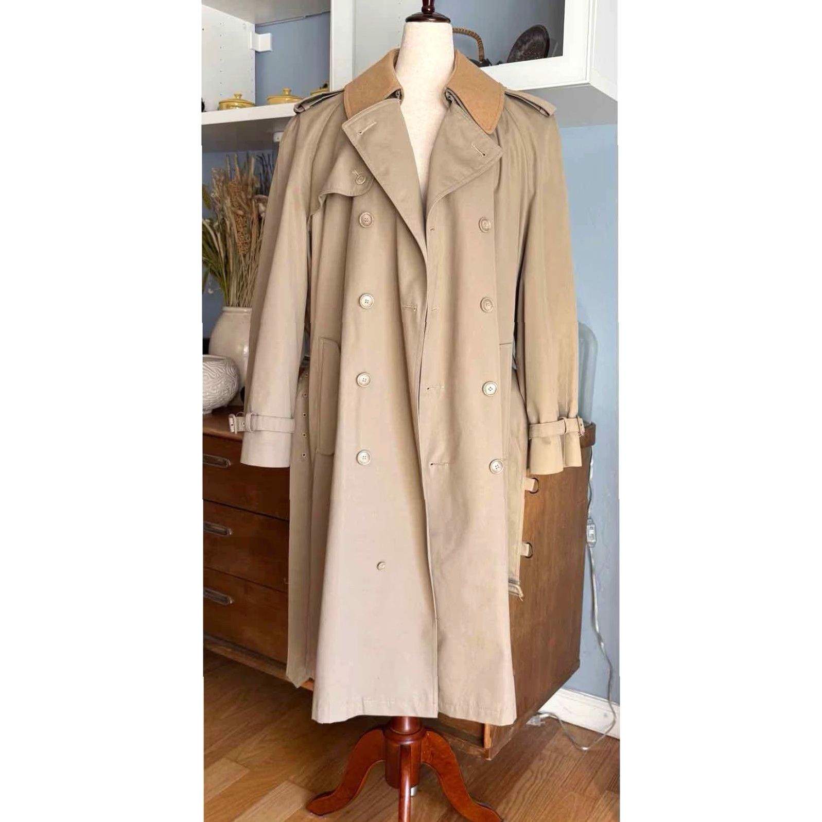 Vintage VINTAGE J.H. HOOK Trench Coat Khaki Nova Check & Wool Liner Collar Throat Latch Coat 40 Regular Mens Size US XXS / EU 40 - 2 Thumbnail