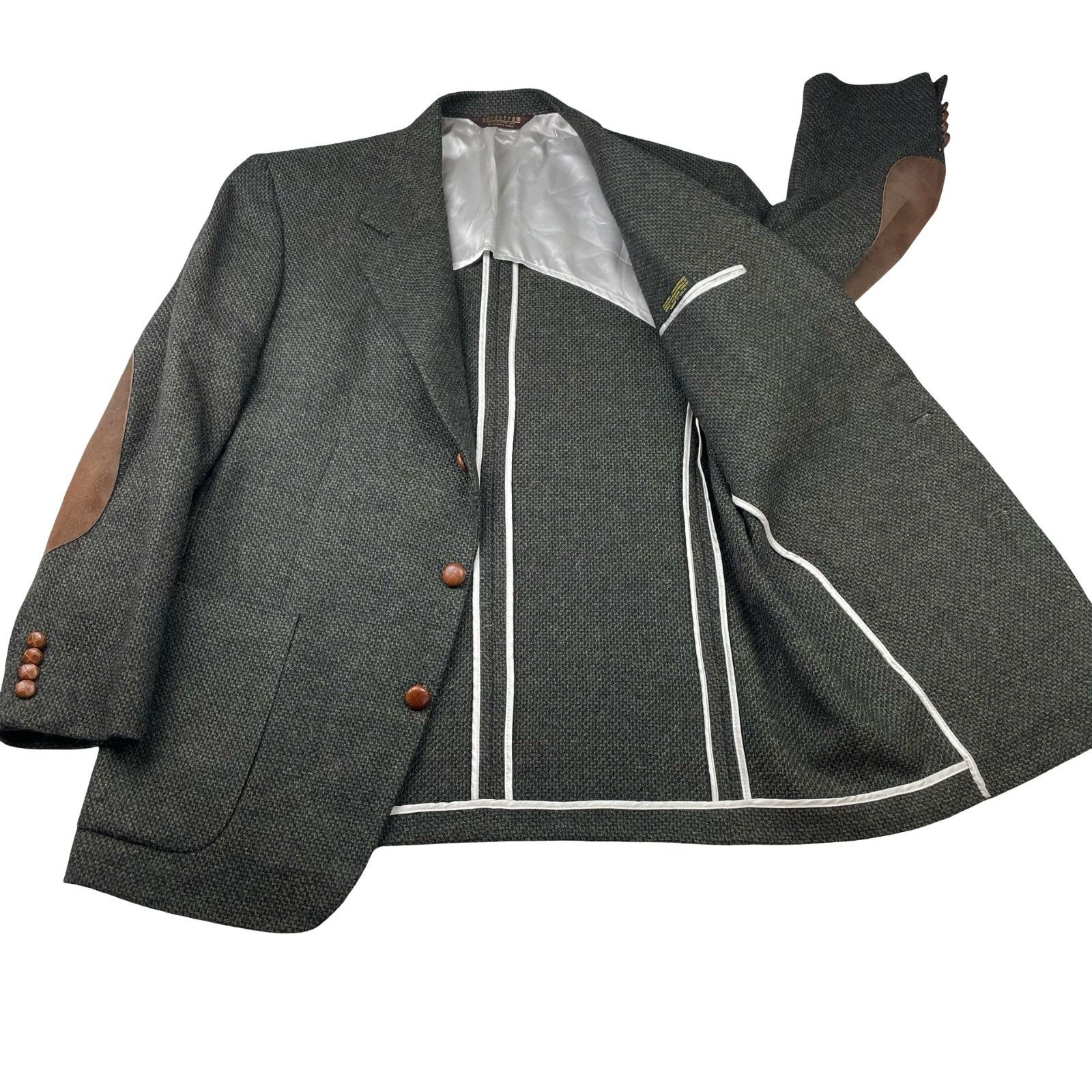 Nordstrom Nordstrom Men's 100% Wool 3-Button Tweed Blazer Green/Elbow Size 42L - 4 Thumbnail