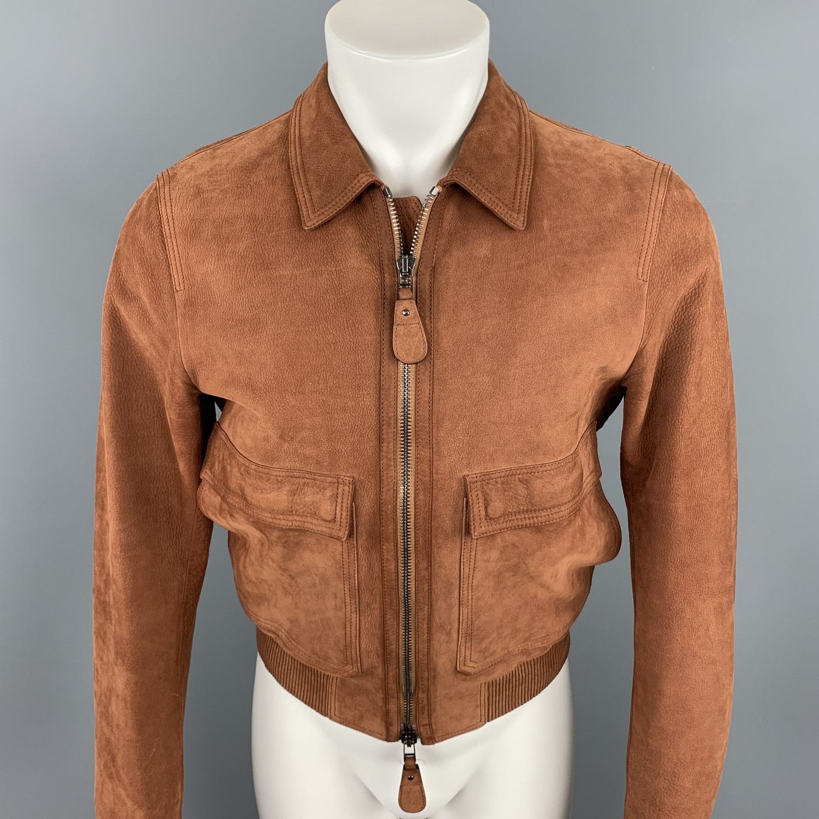 Burberry Chest Size 38 Brick Solid Zip Up Nubuck Leather Jacket Size US M / EU 48-50 / 2 - 3 Thumbnail