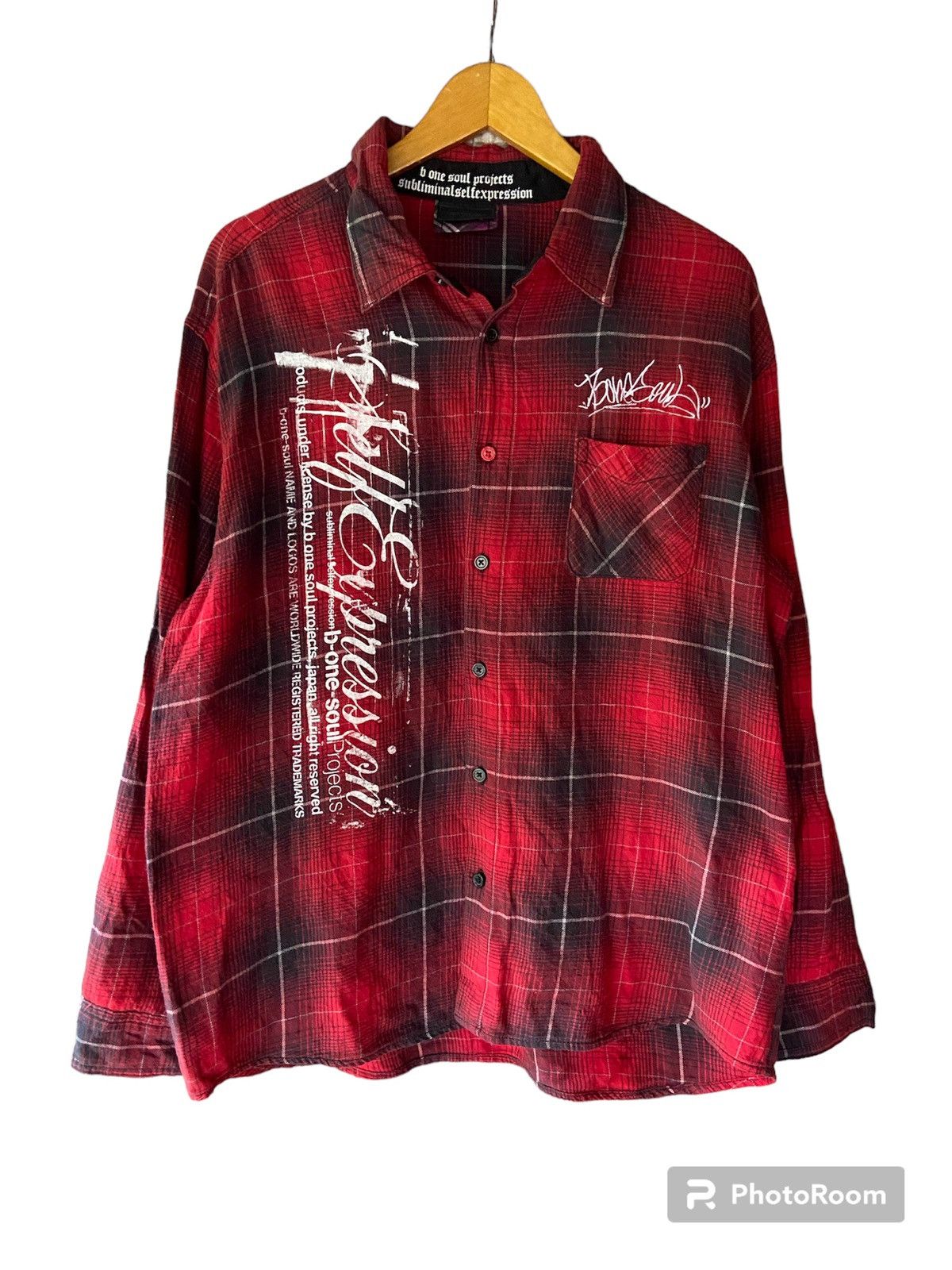 image of Beauty Beast x If Six Was Nine B-One Soul Journey Harmony Stencil Design Button Down Shirt in Red (