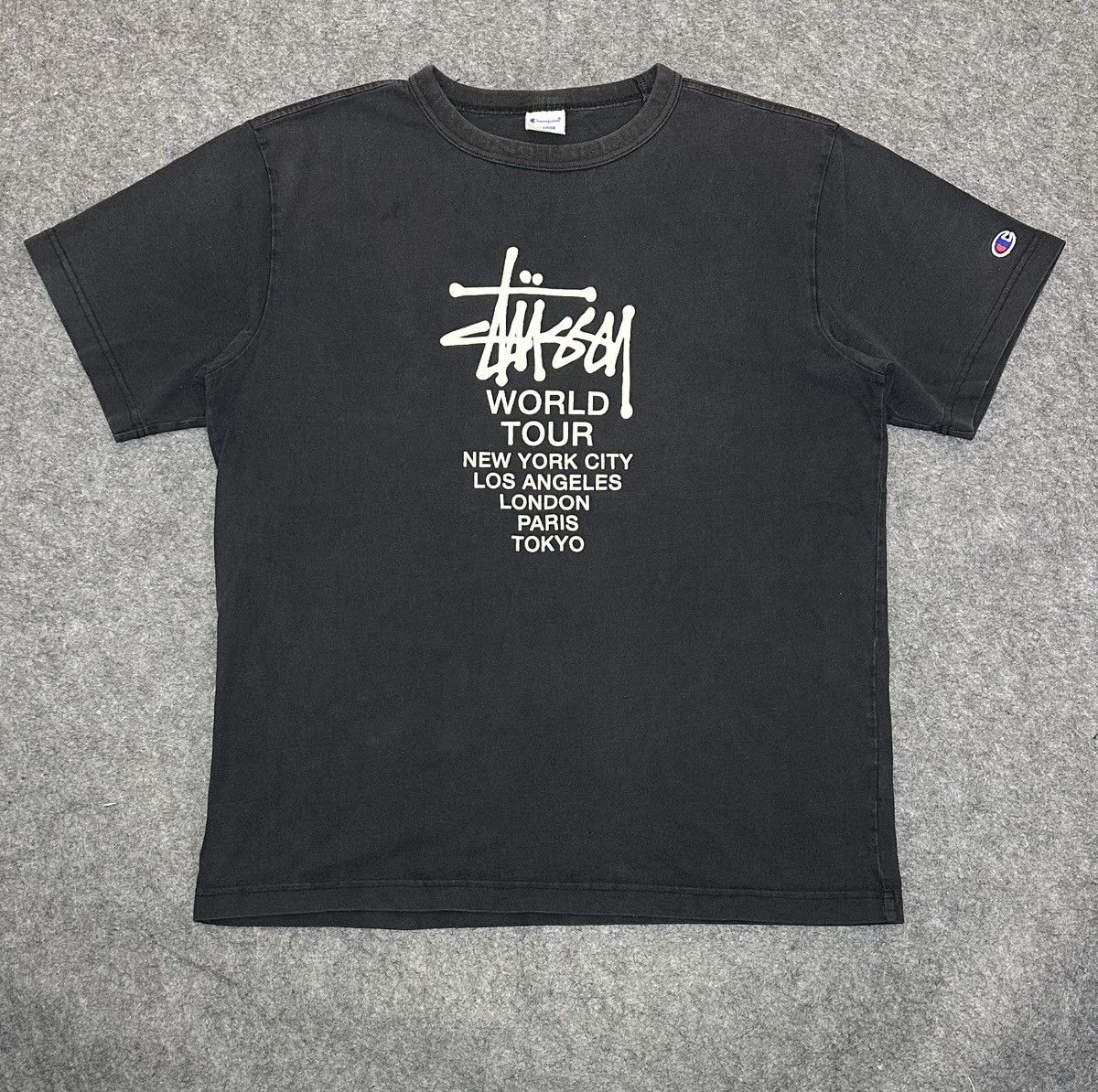 Champion × Stussy Vintage Stussy x Champion World Tour Black Tee