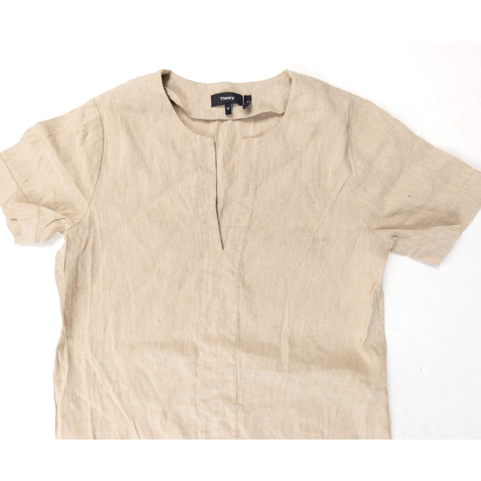Theory Theory Womens Medium Beige Short Sleeve Shift Dress Size M / US 6-8 / IT 42-44 - 2 Thumbnail