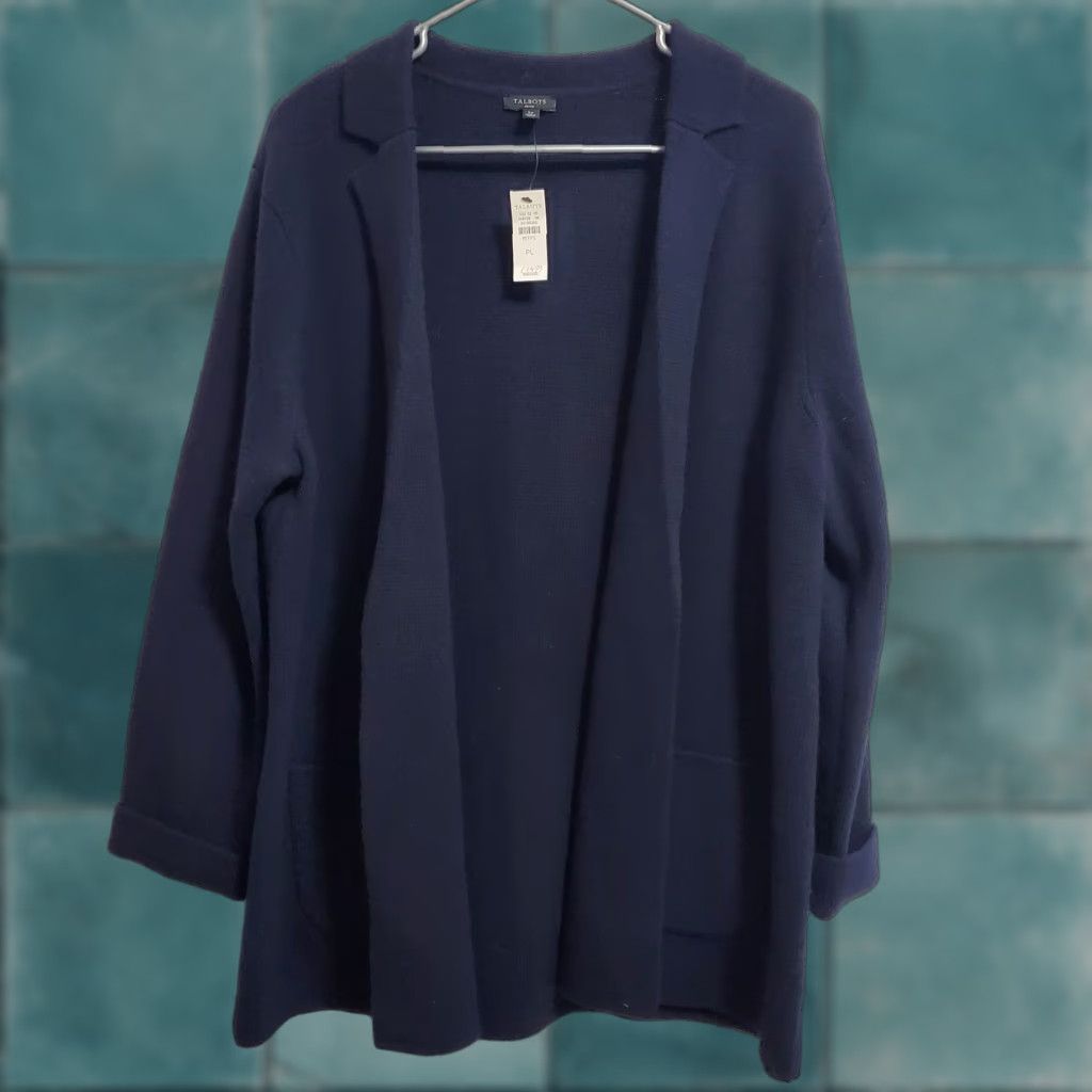 Talbots Talbots Wool Blend Knit Blazer Women Petite Large Navy Blue Open Sweater Jacket Size L / US 10 / IT 46 - 1 Thumbnail