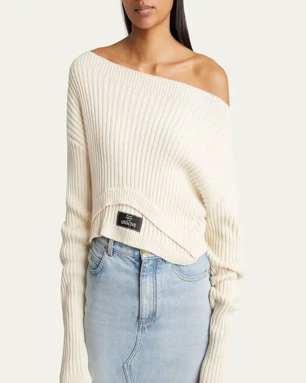 Balmain o1s1wg111225 Ribbed Cashmere Cropped Sweater in White Size M / US 6-8 / IT 42-44 - 2 Thumbnail