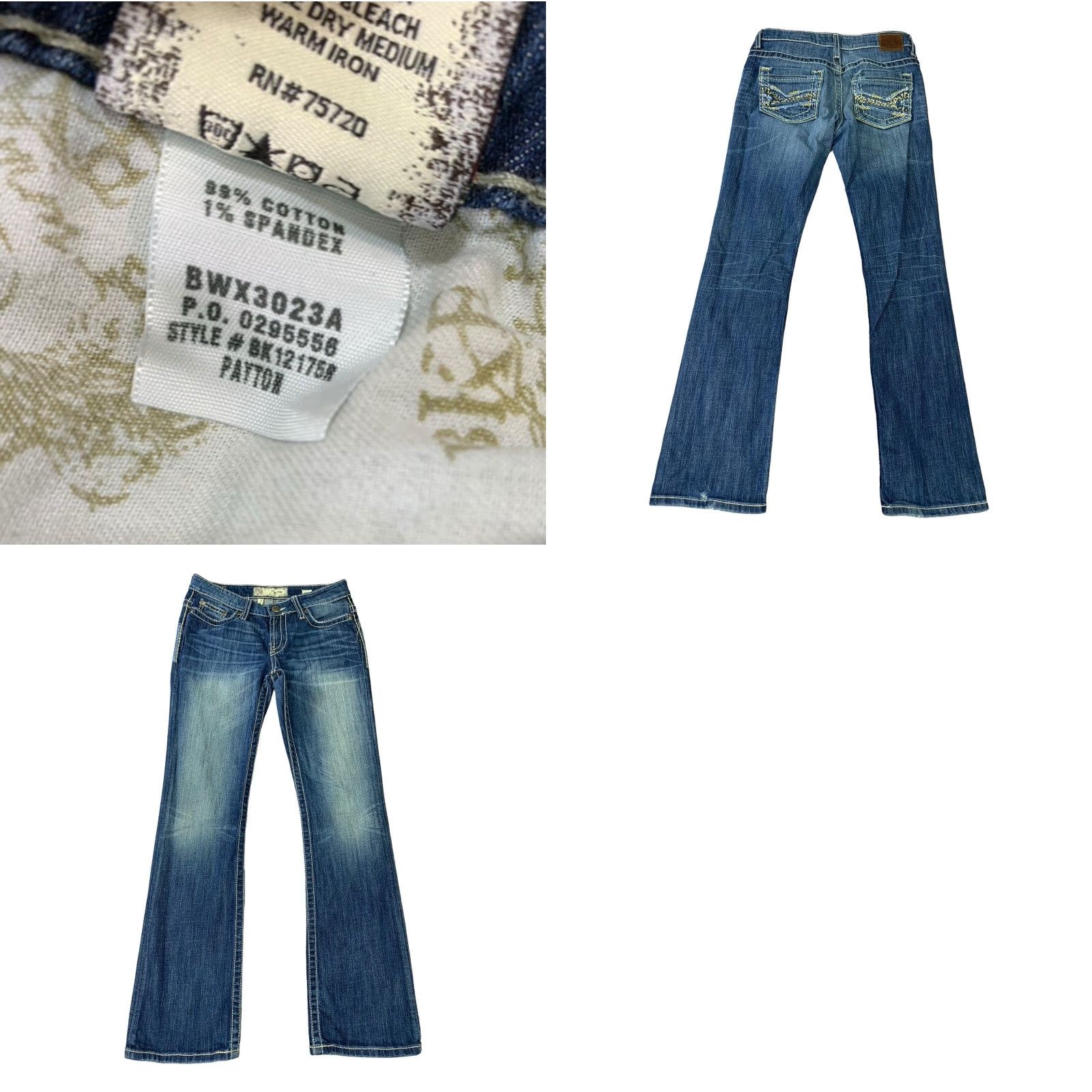 BKE Jeans Women's Bootcut Low Rise Denim Whiskered Blue