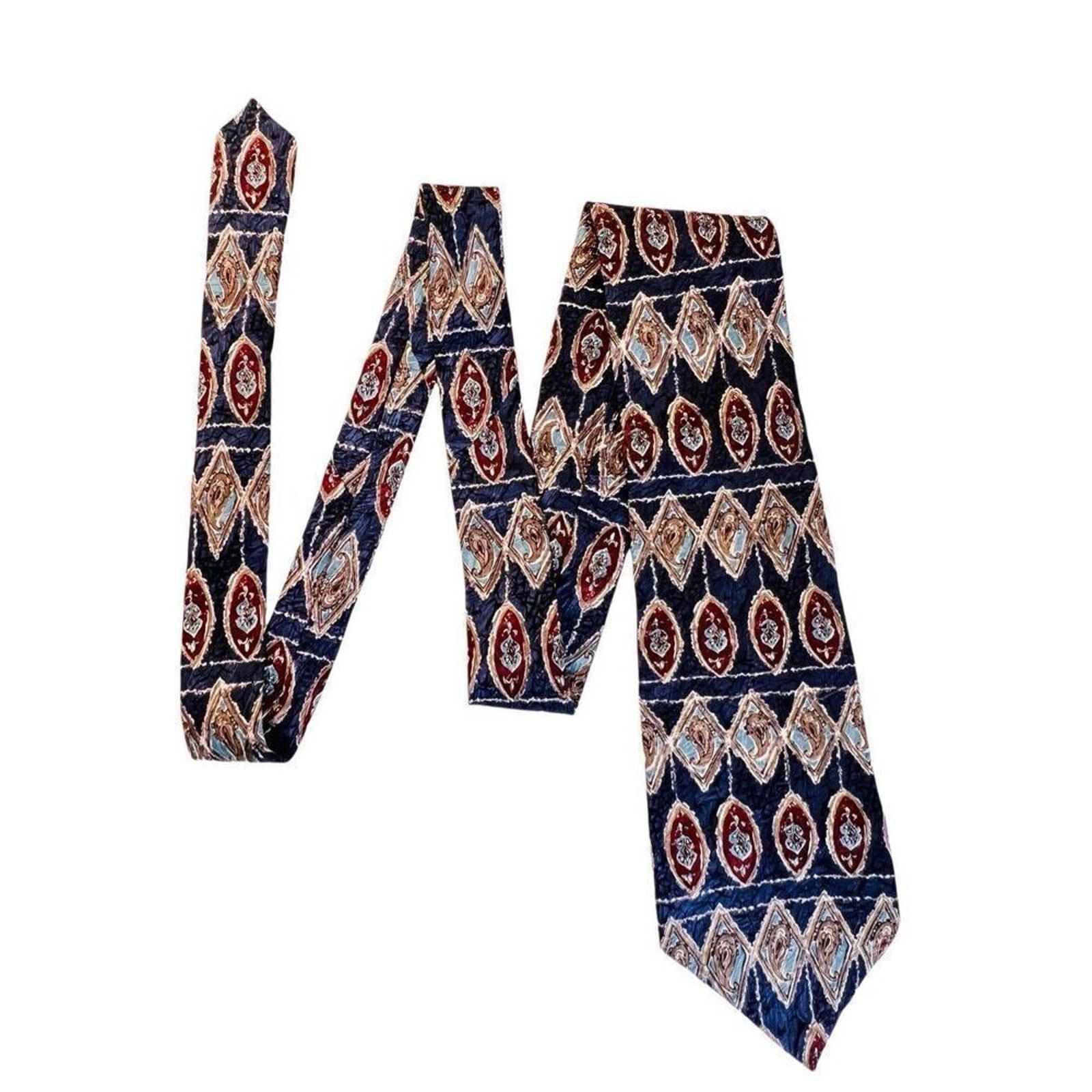 Adolfo Dominguez Vintage 90s Aldofo Retro Art Deco Silk Blue 55" x 4" Necktie Size ONE SIZE - 1 Thumbnail
