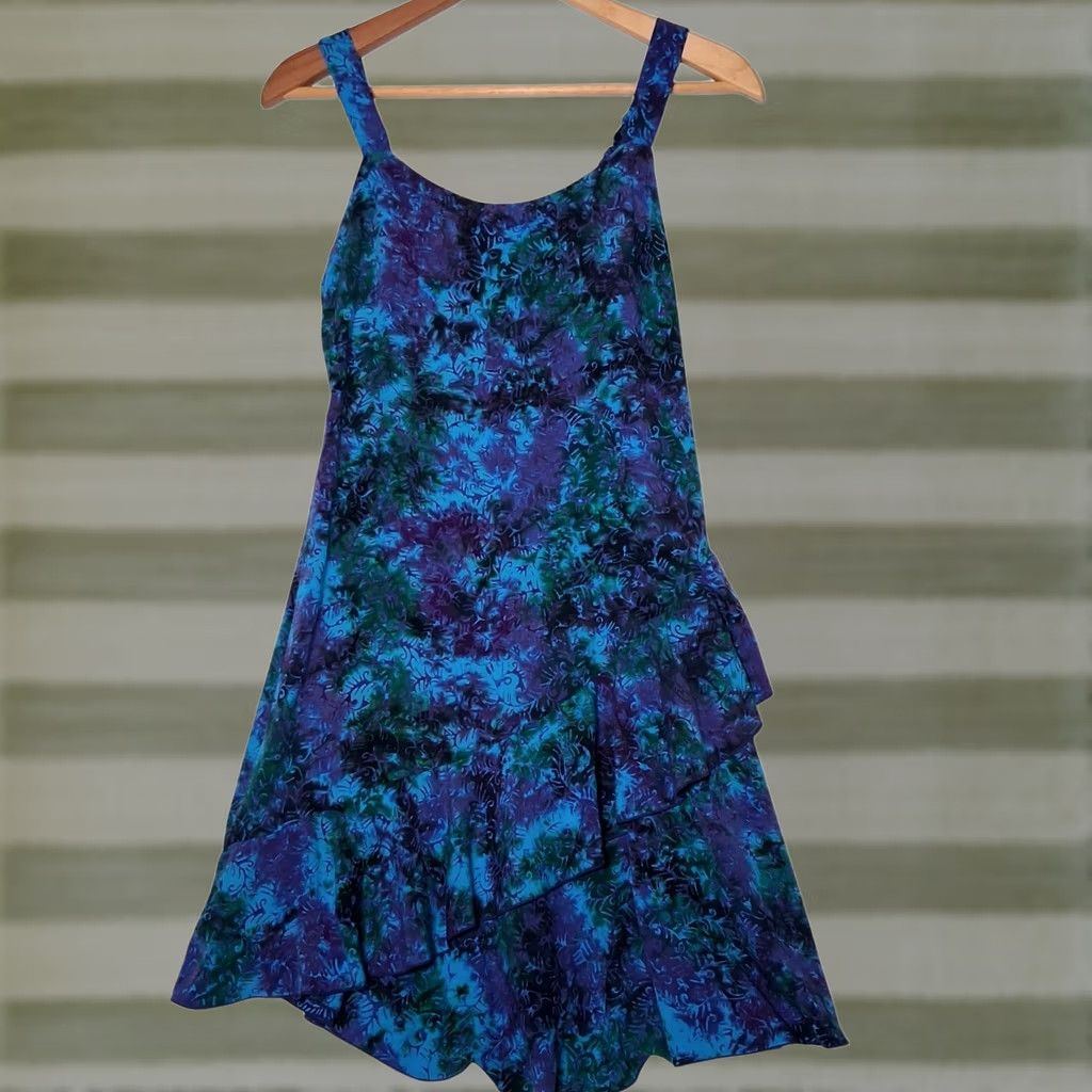 Vintage Peppermint Bay Dress Small Blue Batik Ruffled Sleeveless Bohemian Sundress Womens Size S / US 4 / IT 40 - 1 Thumbnail