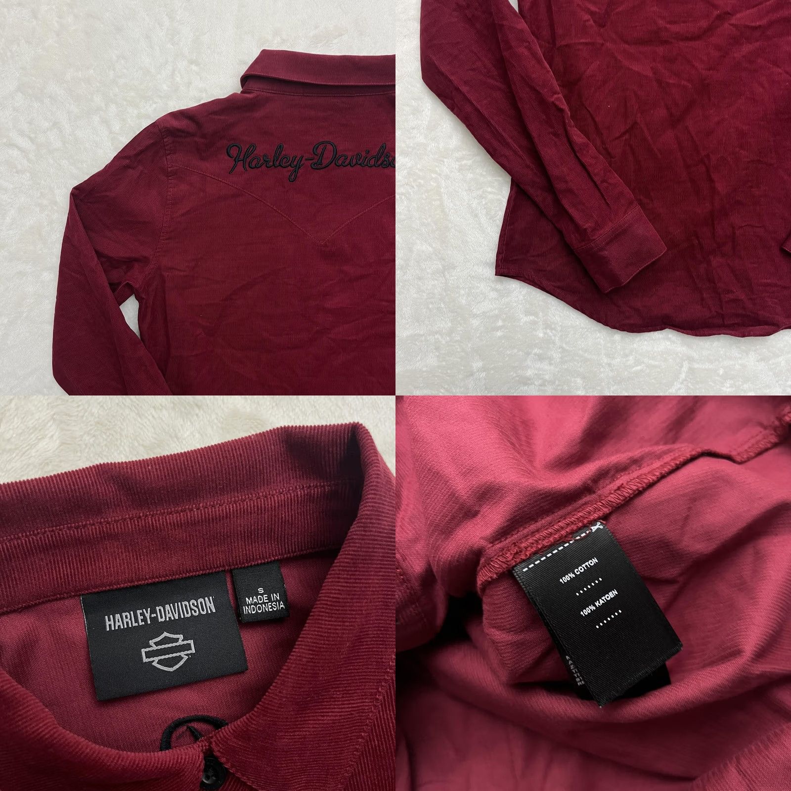 Harley Davidson Harley-Davidson Shirt Womens Small Red Corduroy Button Up Western Embroidered Size S / US 4 / IT 40 - 9 Thumbnail