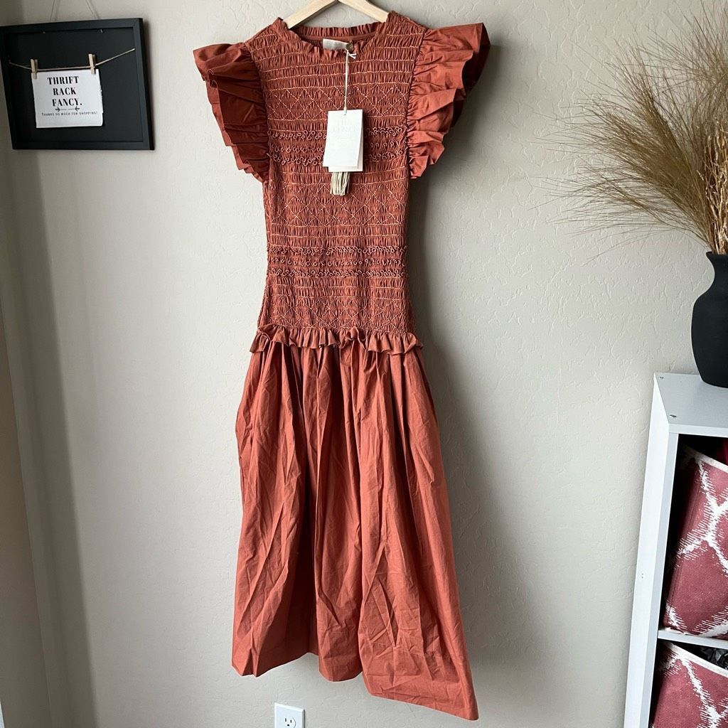 Ulla Johnson NEW Ulla Johnson Dress Madeline Flutter Sleeve Smocked Midi Size XS / US 0-2 / IT 36-38 - 3 Thumbnail