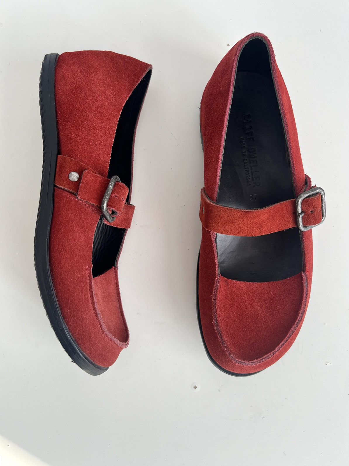 Ann Demeulemeester 🇺🇸Cliff Dweller x Cydwoq Mary Jane Red Suede Shoes Size US 7 / IT 37 - 8 Thumbnail