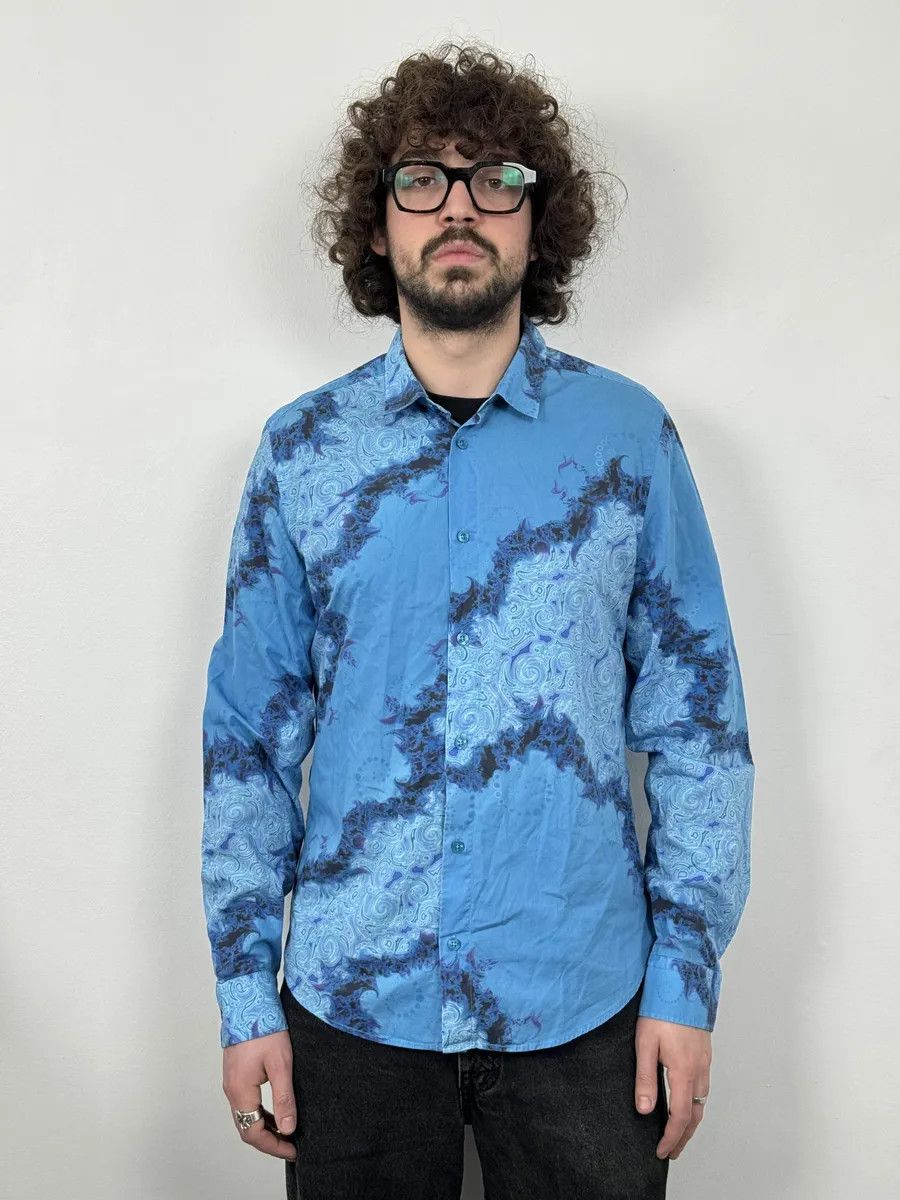 Versace 2010s Versace Blue Abstract Royal Shirt Size US M / EU 48-50 / 2 - 2 Thumbnail