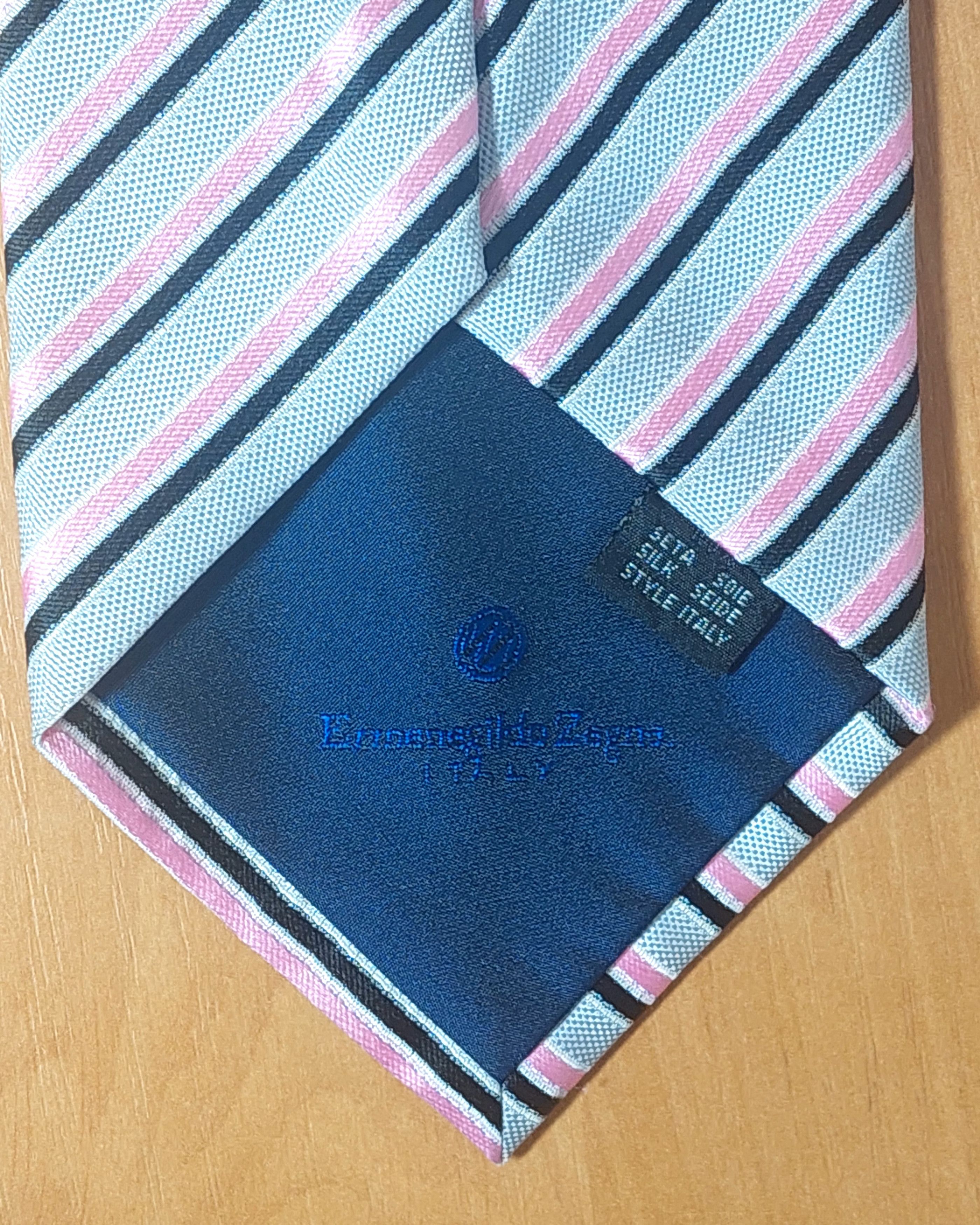 Ermenegildo Zegna Ermenegildo Zegna Silk Tie Gray Pink Diagonal Stripe Italy Size ONE SIZE - 7 Thumbnail