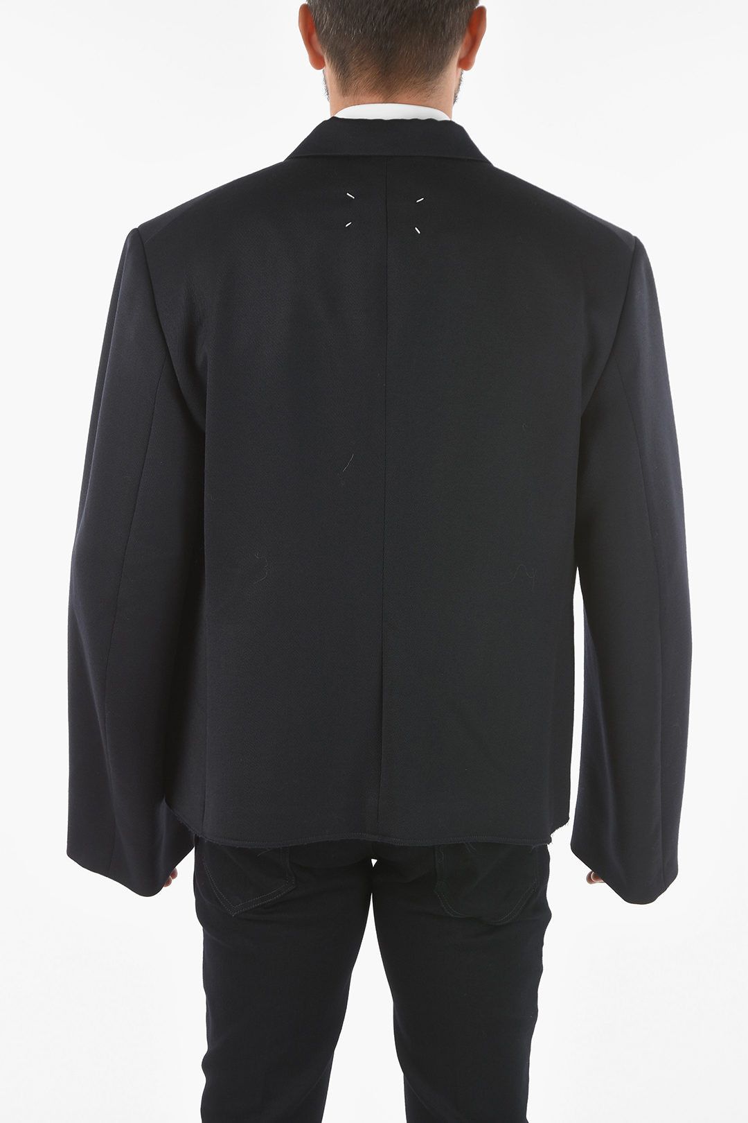 Maison Margiela o1y1124 Wool Blazer With Raw-Cut Edge in Blue Size US M / EU 48-50 / 2 - 2 Thumbnail