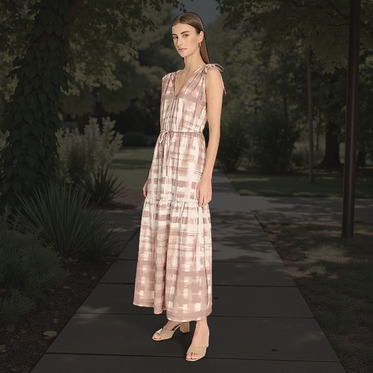 Calvin Klein Calvin Klein Women’s Tan Printed V-Neck Maxi Dress Sz M Size M / US 6-8 / IT 42-44 - 3 Thumbnail