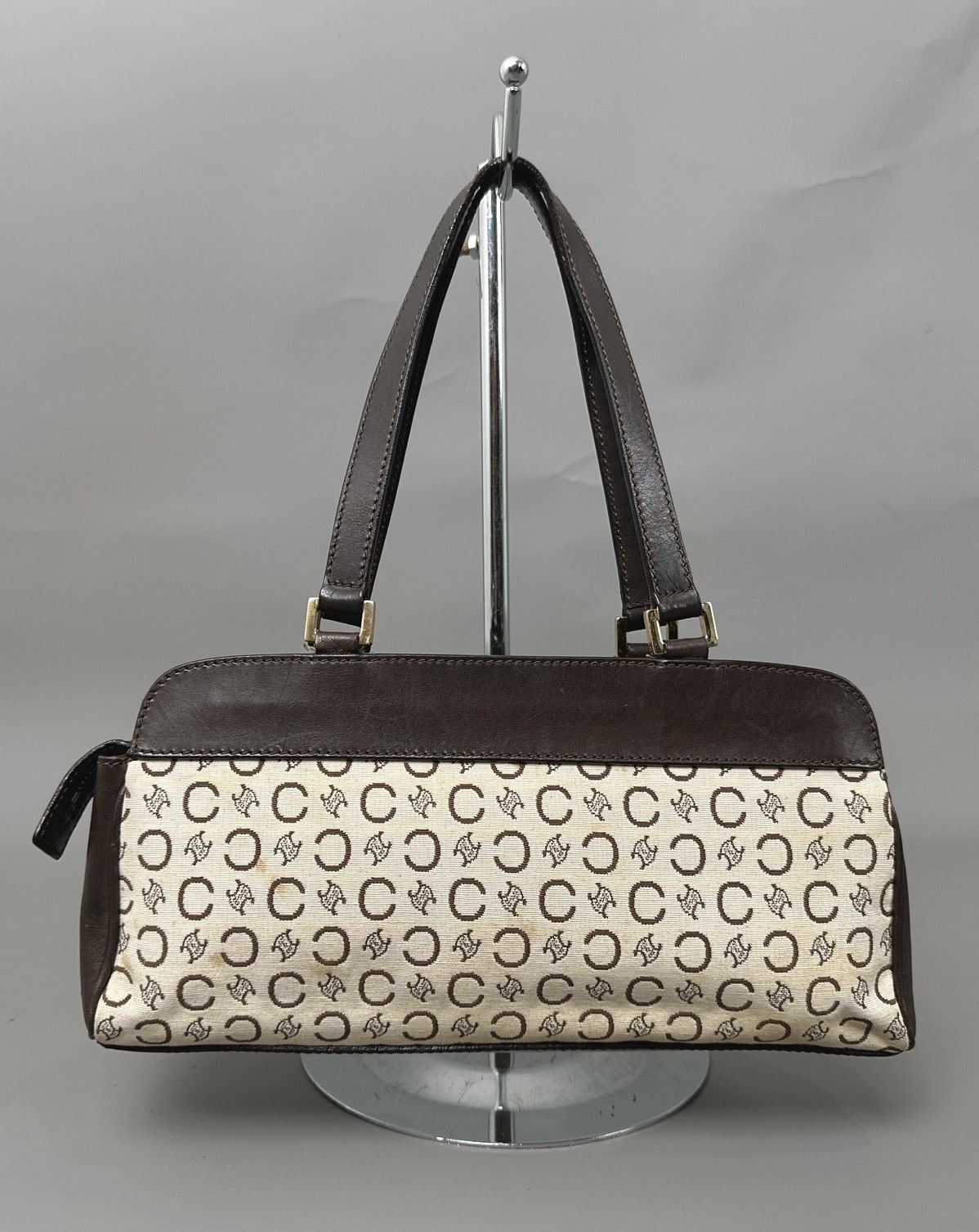 Celine Celine 2001 Macadam C White Canvas - Brown Leather Hand Bag Size ONE SIZE - 1 Thumbnail